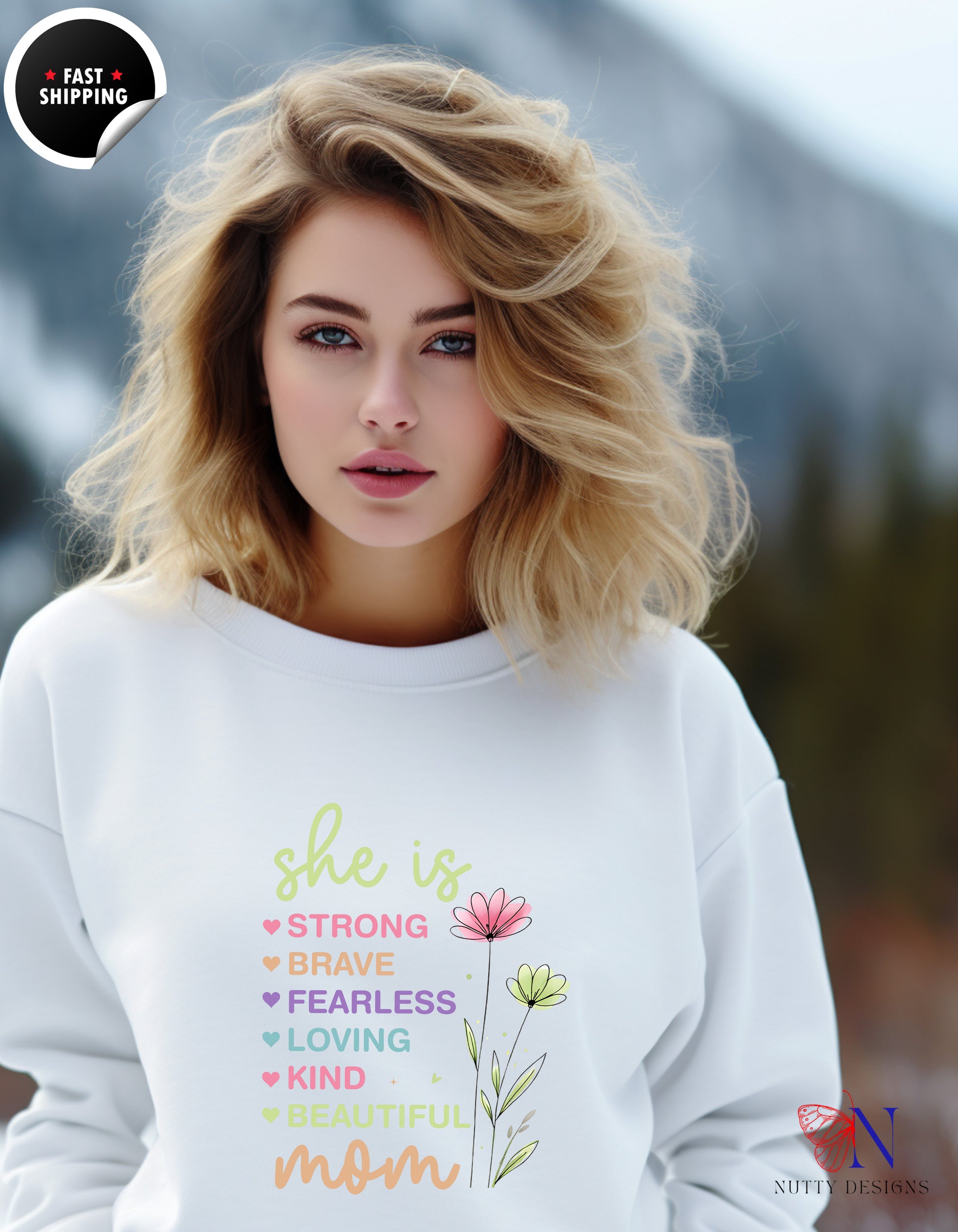 She Is Strong Mom Wildflower Garden hoodie lifestyle mockup - Mother's Day gift