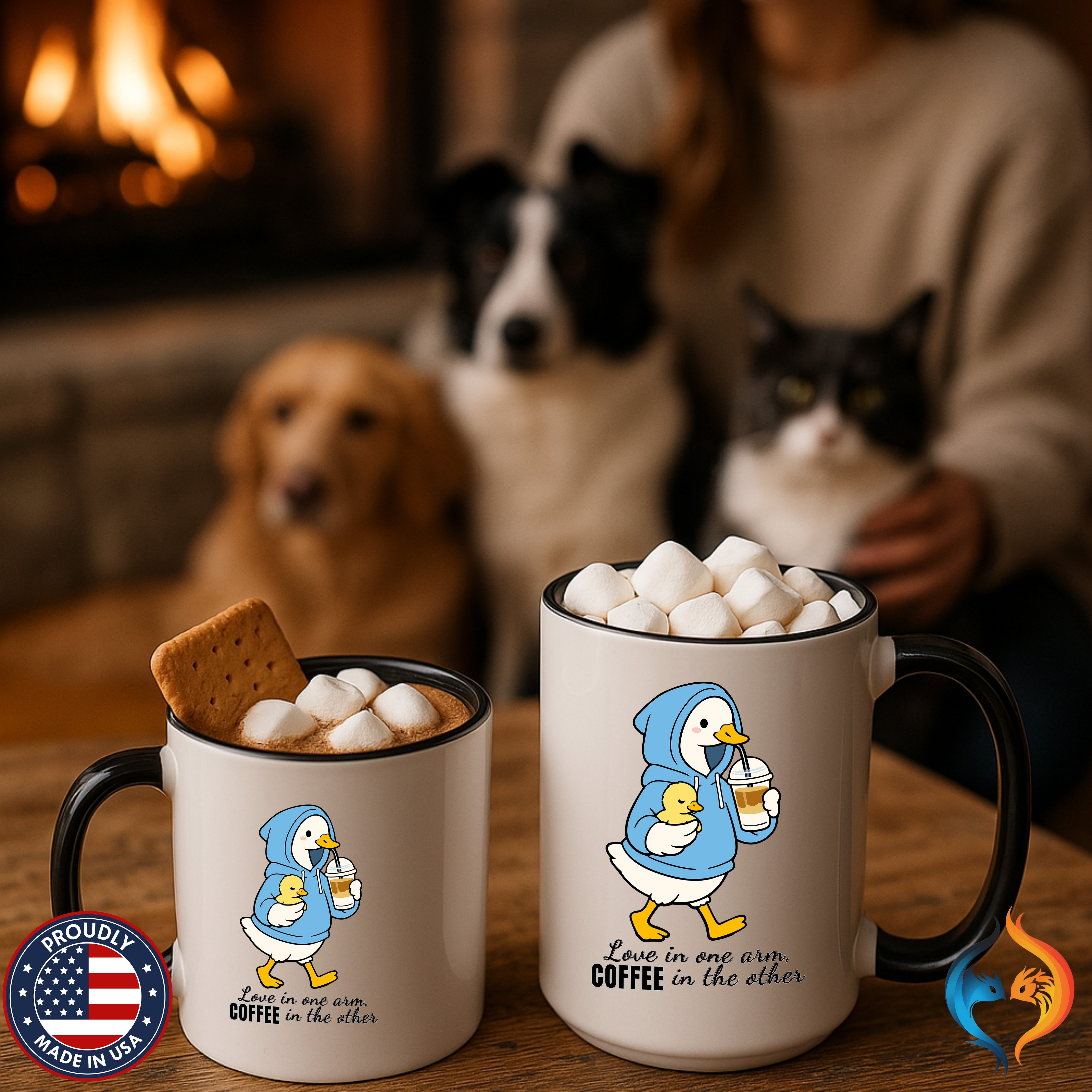 Love In One Arm Coffee In The Other Mama Duck coffee mug duo mockup - Mother's Day gift