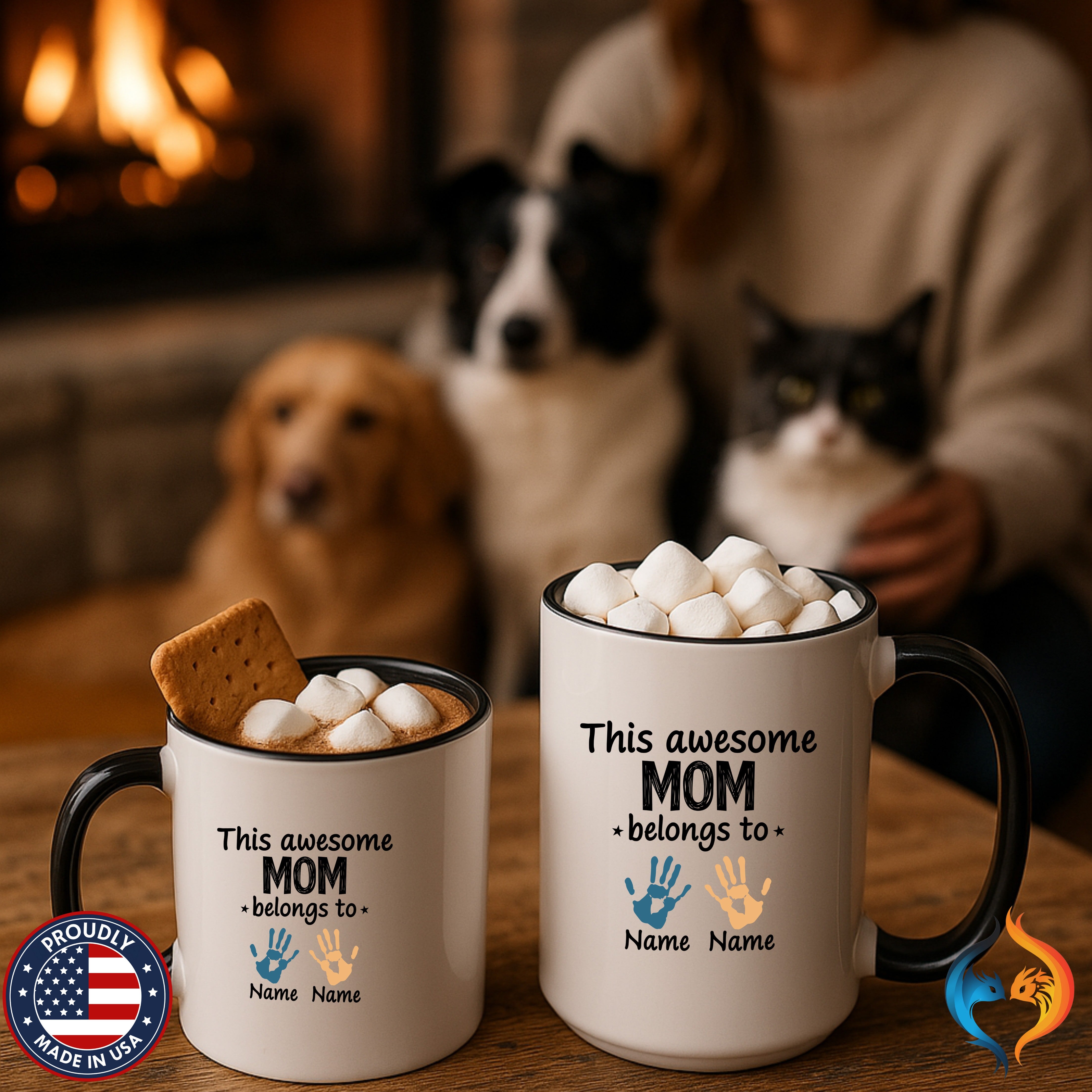 This Awesome Mom Belongs To Personalized 2 Names coffee mug duo mockup - Mother's Day gift