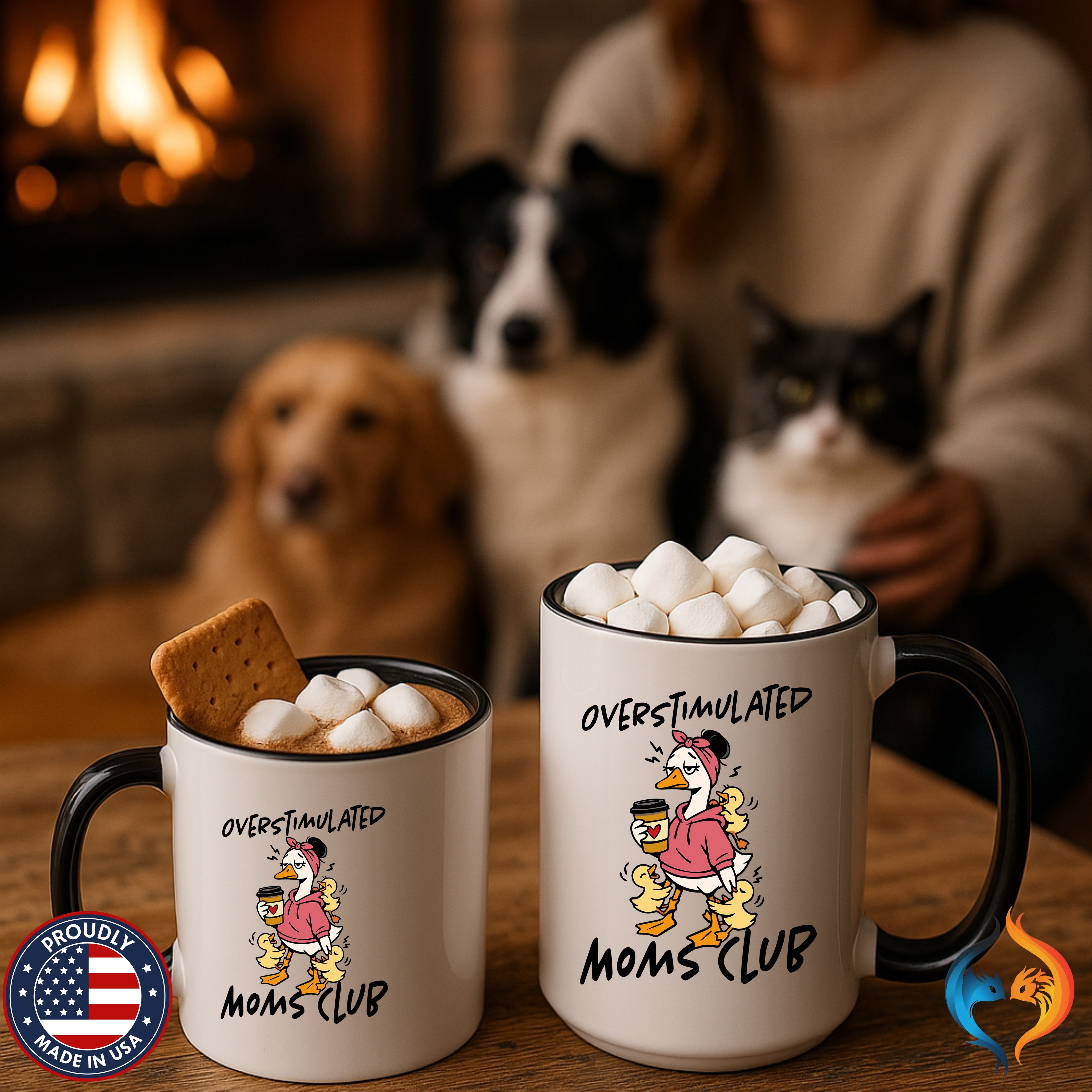 Overstimulated Moms Club Mama Goose coffee mug duo mockup - Mother's Day gift