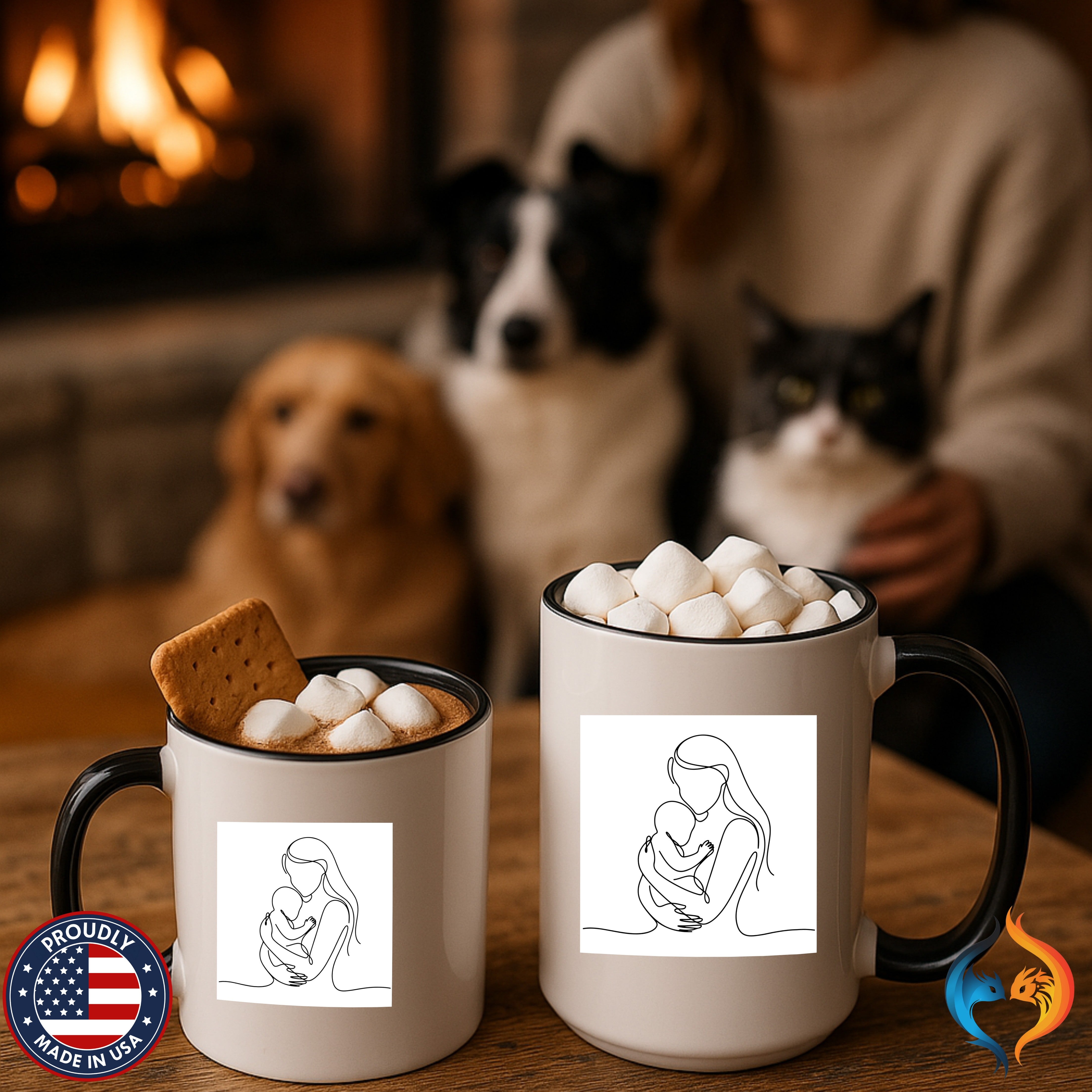 Mom And Child Continuous Line Art coffee mug duo mockup - Mother's Day gift