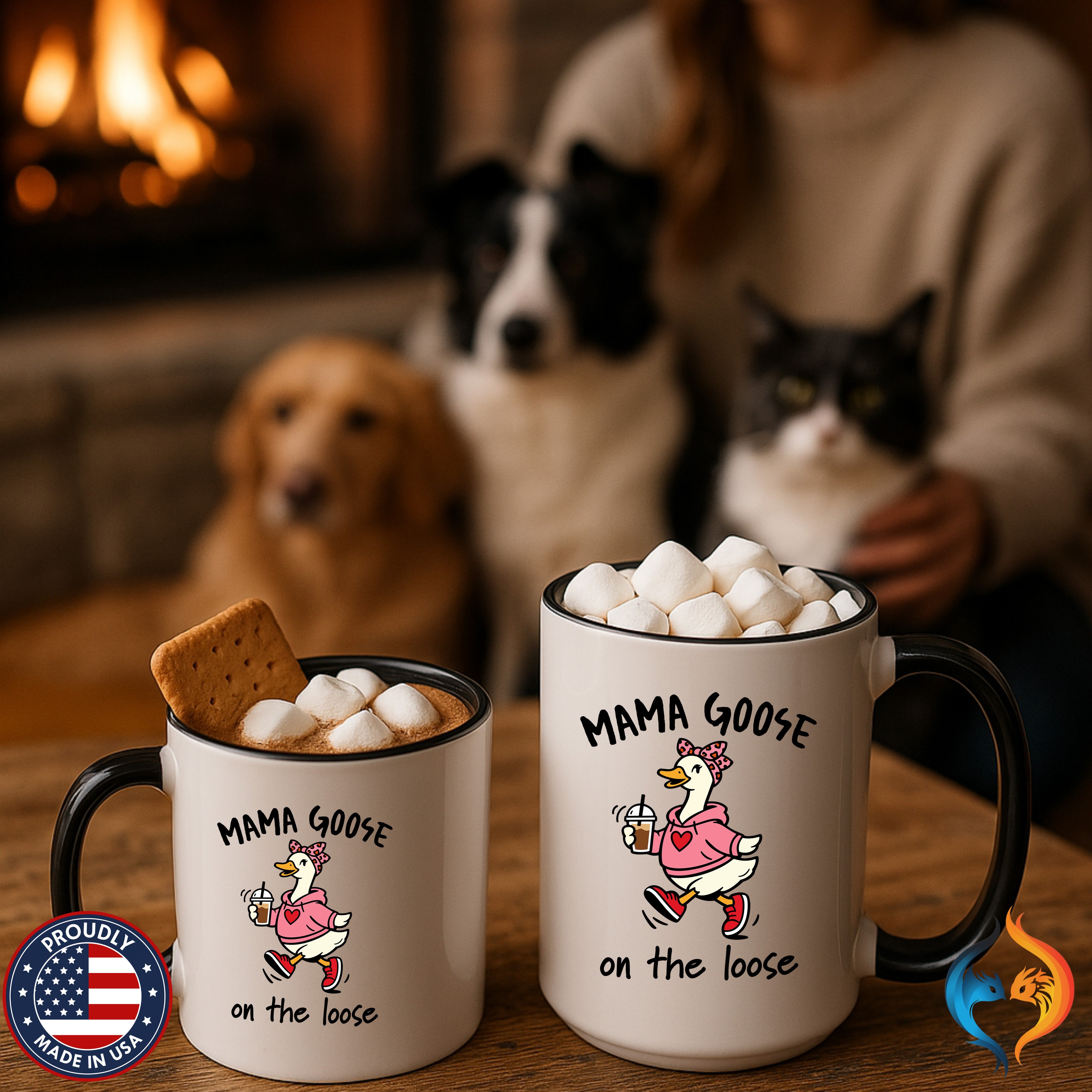 Mama Goose On The Loose coffee mug duo mockup - Mother's Day gift