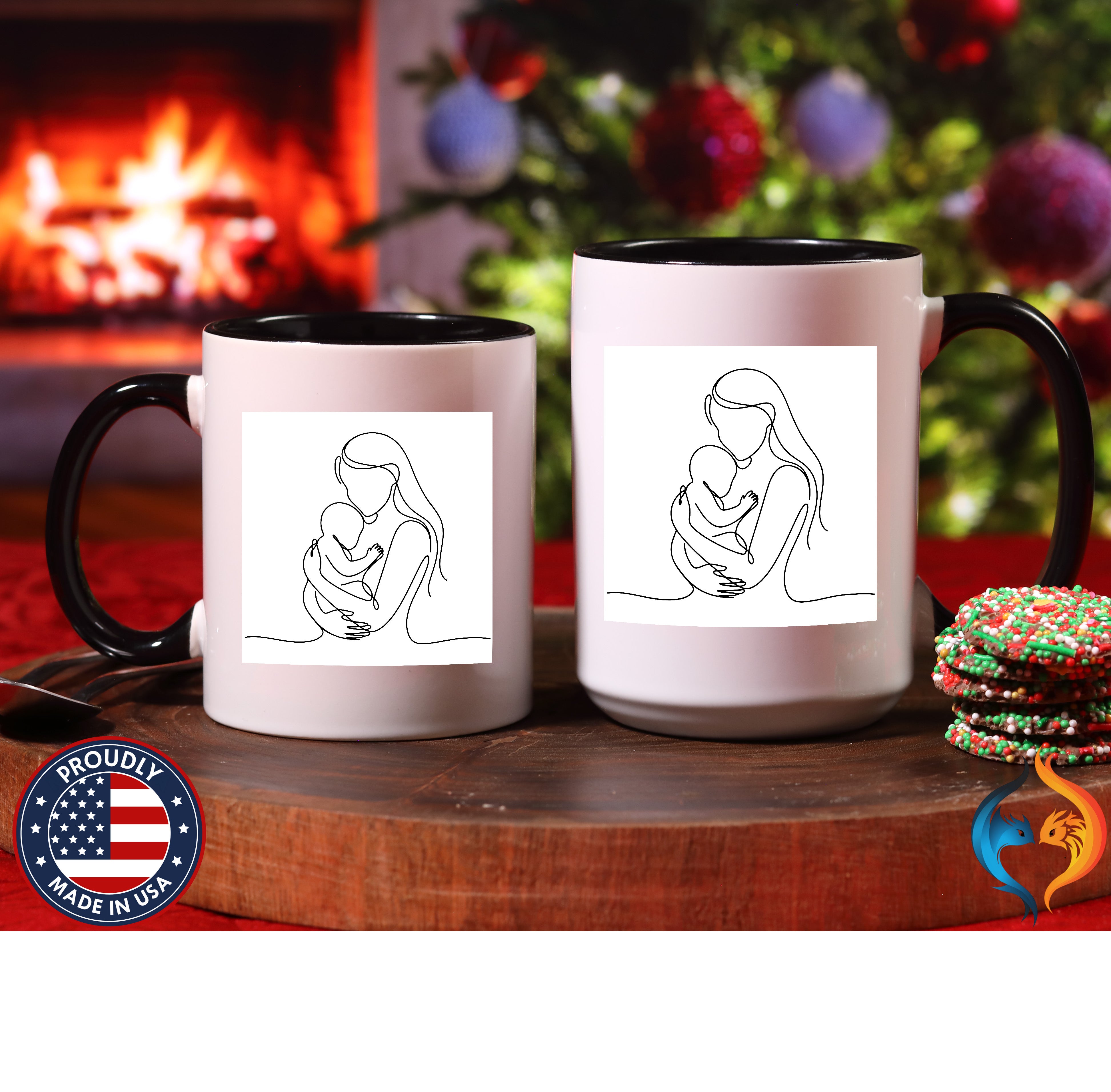 Mom And Child Continuous Line Art coffee mug duo mockup - Mother's Day gift