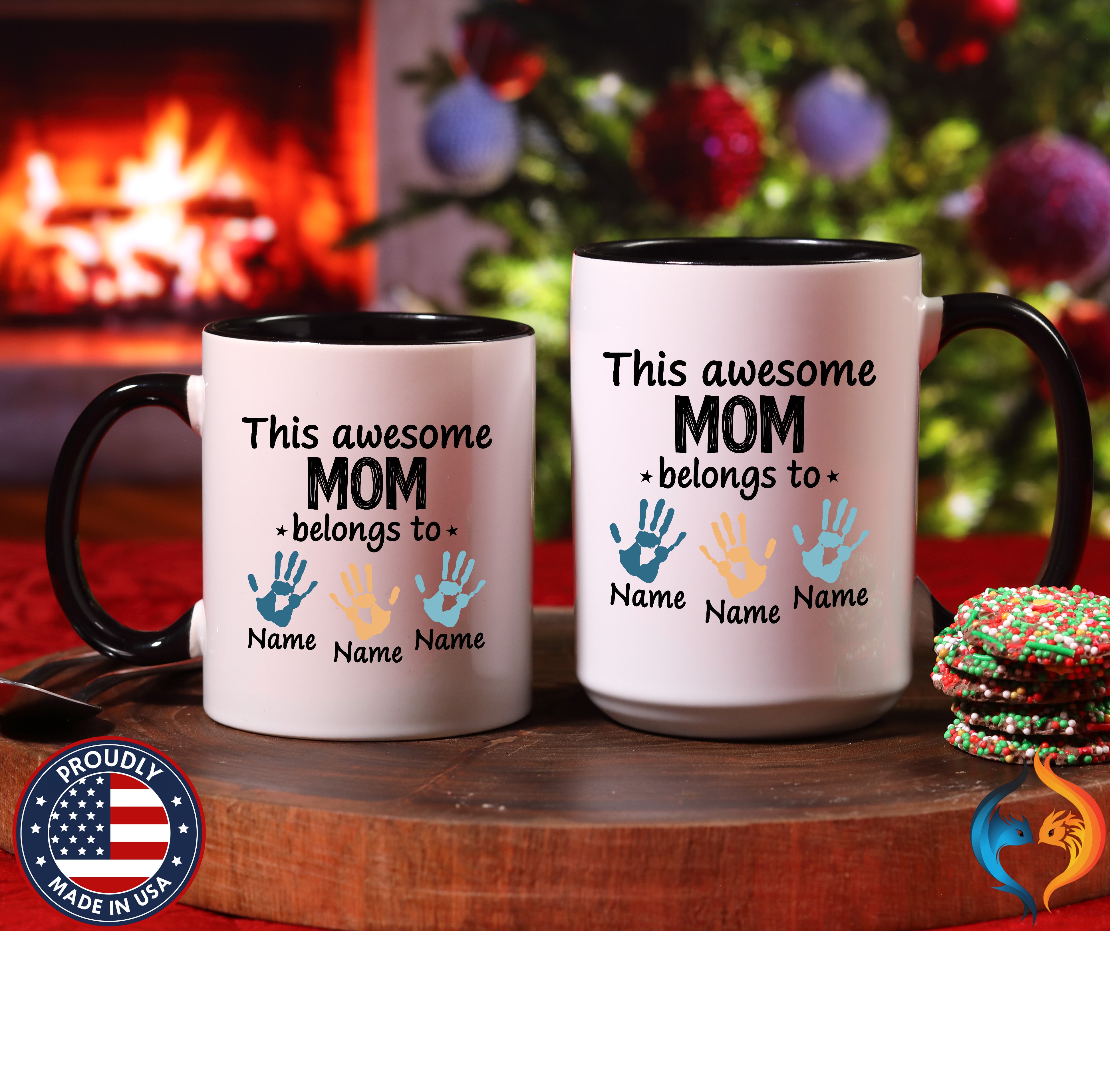 This Awesome Mom Belongs To Personalized 3 Names coffee mug duo mockup - Mother's Day gift