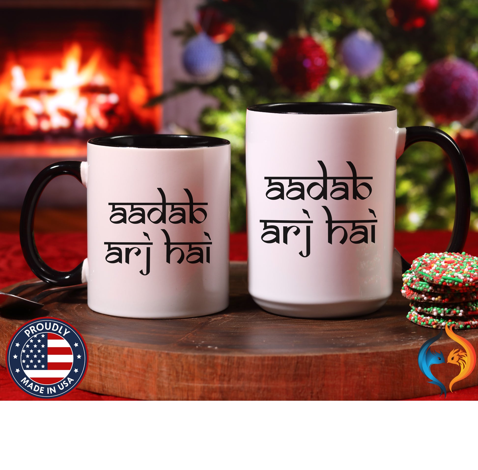 Desi Roots Mug Aadab Arj Hai Accent Cup (), Indian, Pakistan - Mugs-Double_Blk Dbl