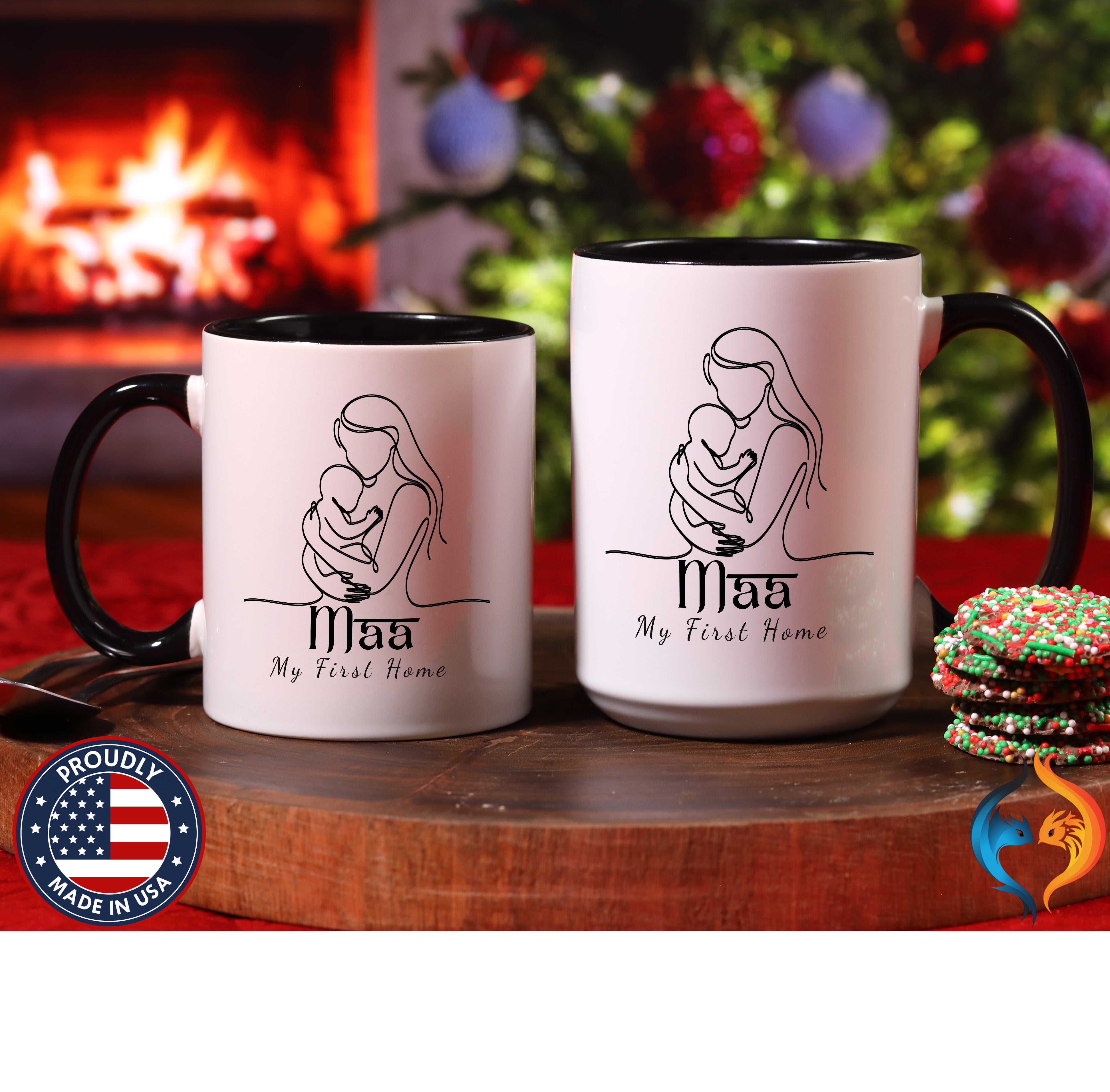 Maa My First Home Desi Mom Line Art coffee mug duo mockup - Mother's Day gift