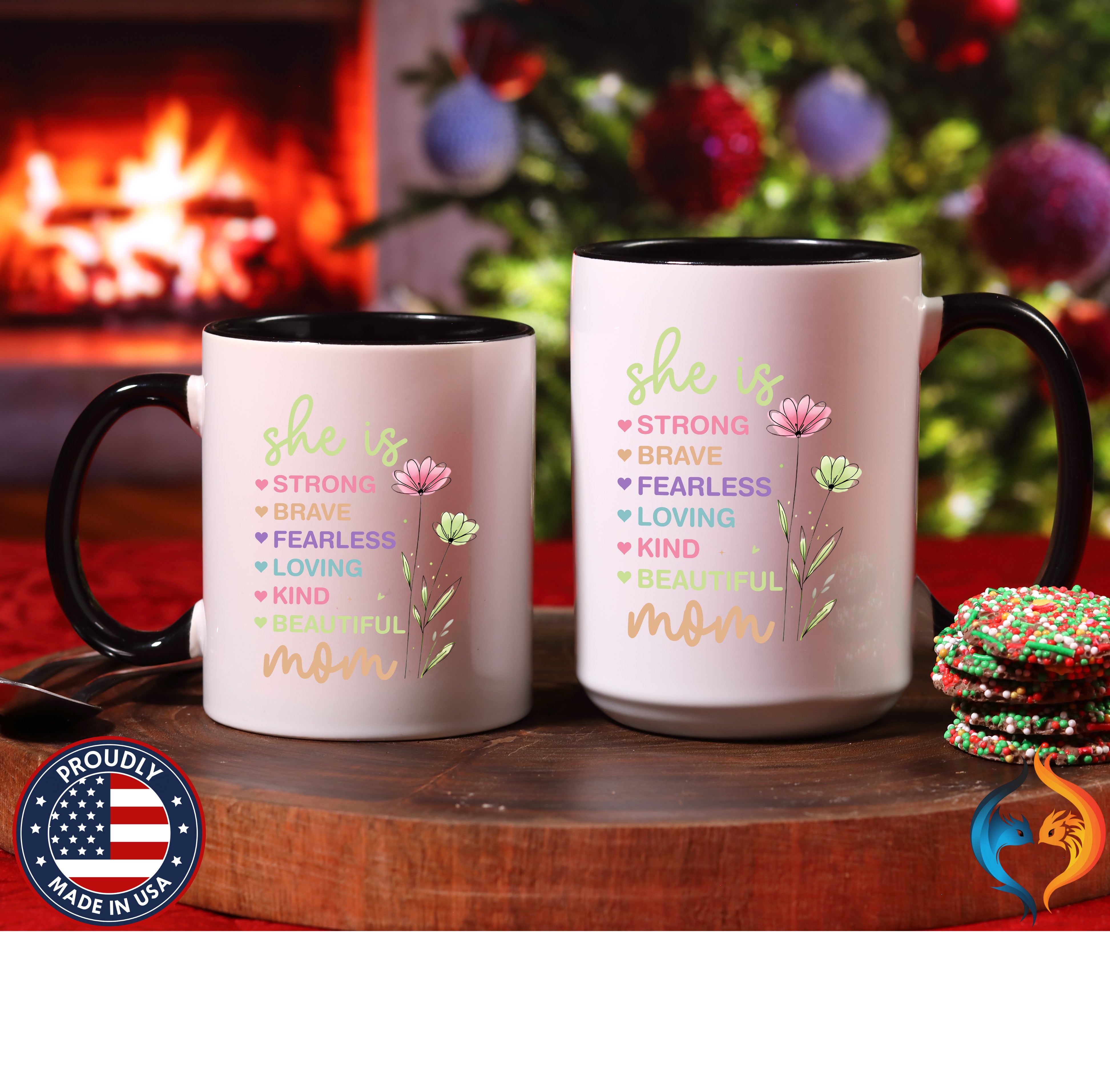 She Is Strong Mom Wildflower Garden coffee mug duo mockup - Mother's Day gift