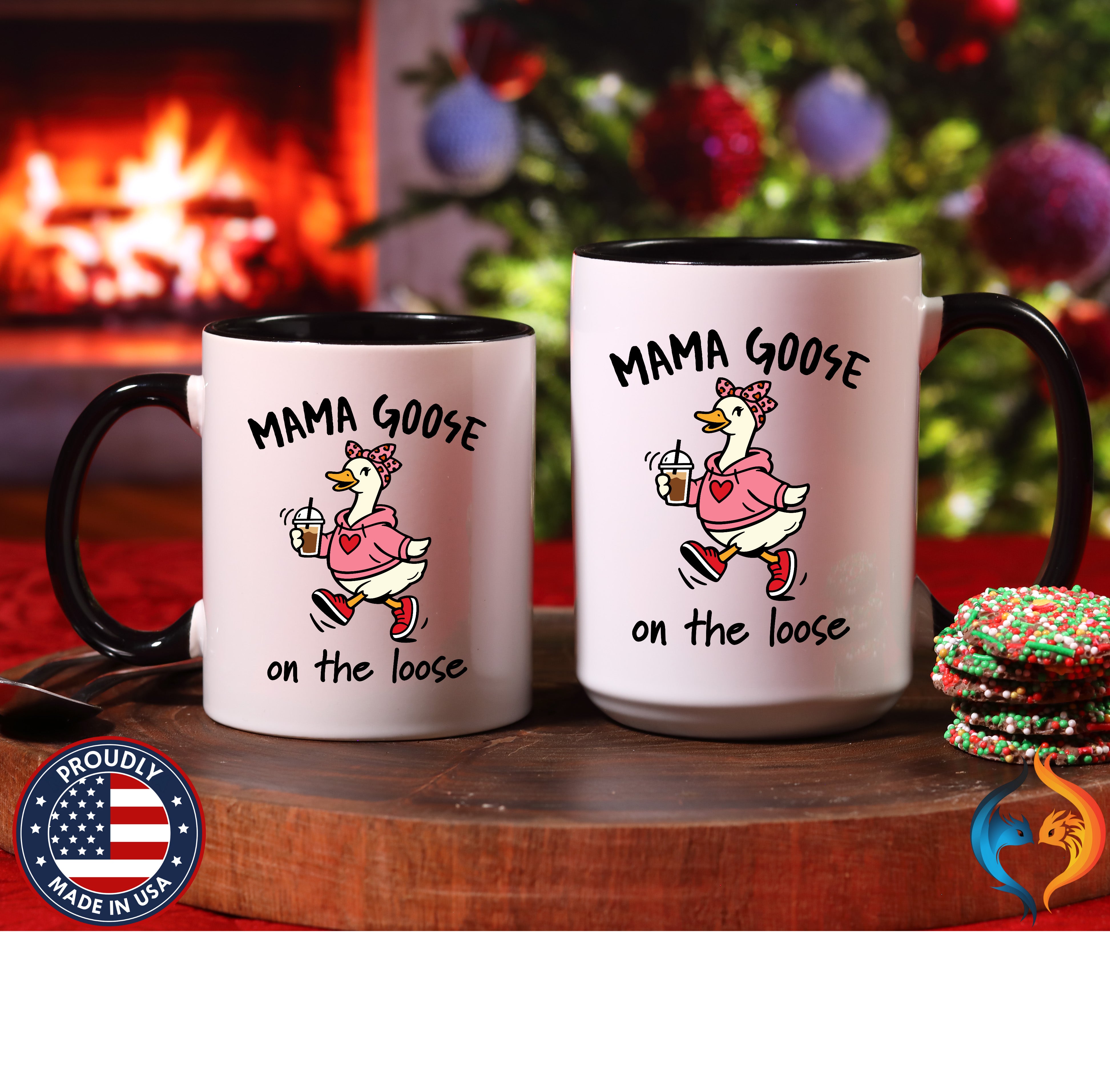 Mama Goose On The Loose coffee mug duo mockup - Mother's Day gift
