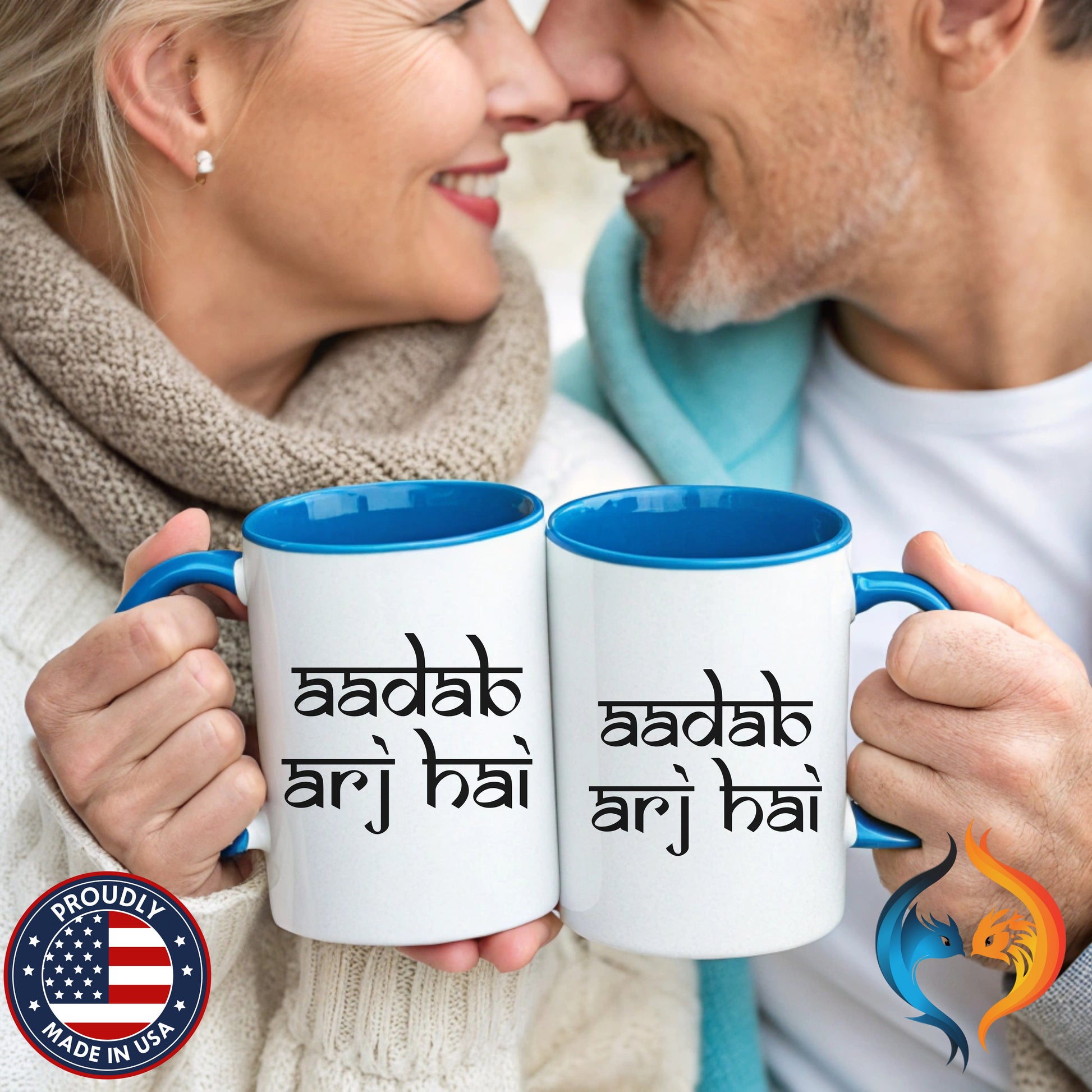 Desi Roots Mug Aadab Arj Hai Accent Cup (), Indian, Pakistan - Mugs-Double_Couple Blue Doubles