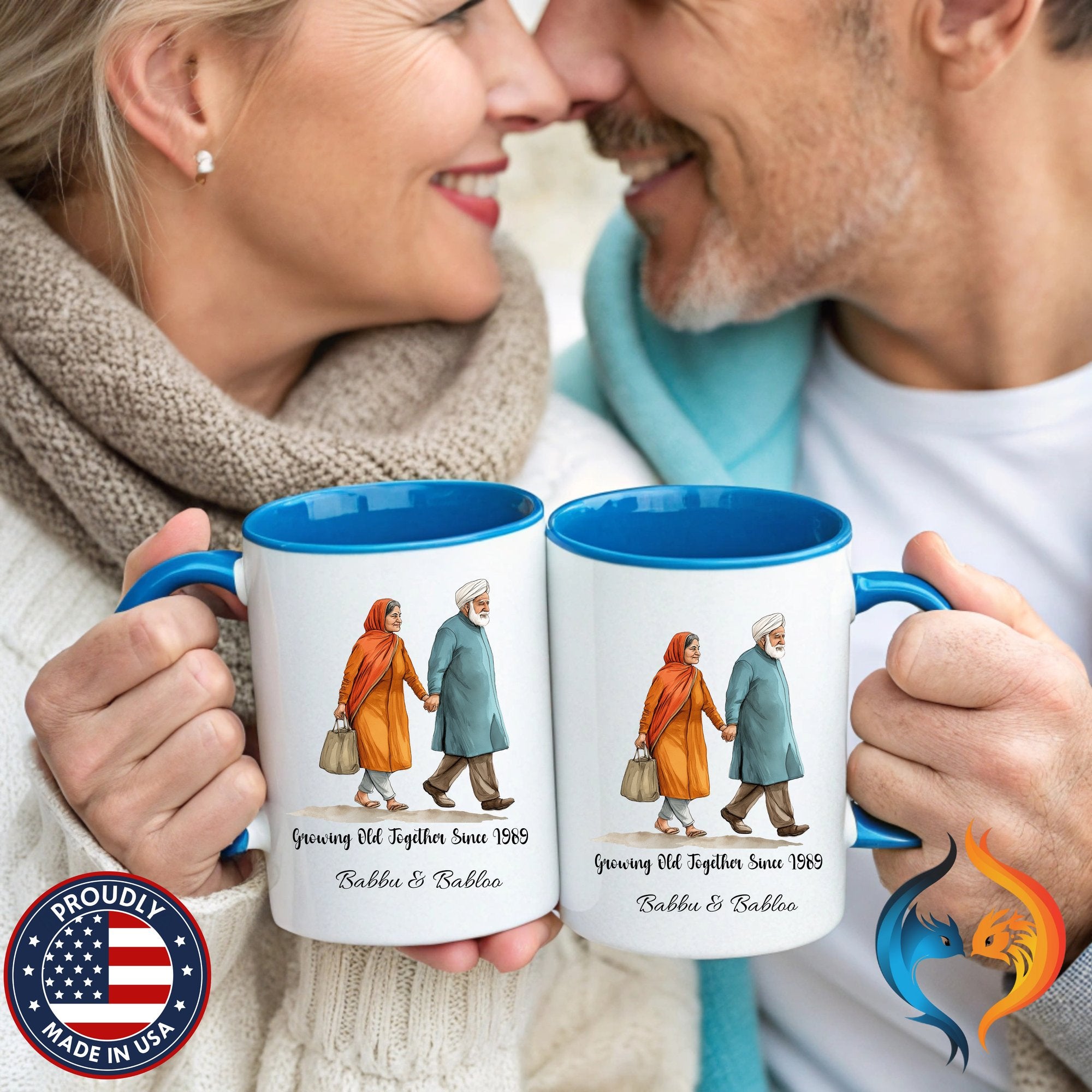 Growing Old Together Since South Indian Couple Cup | Mug - Mugs-Double_Couple Blue Doubles