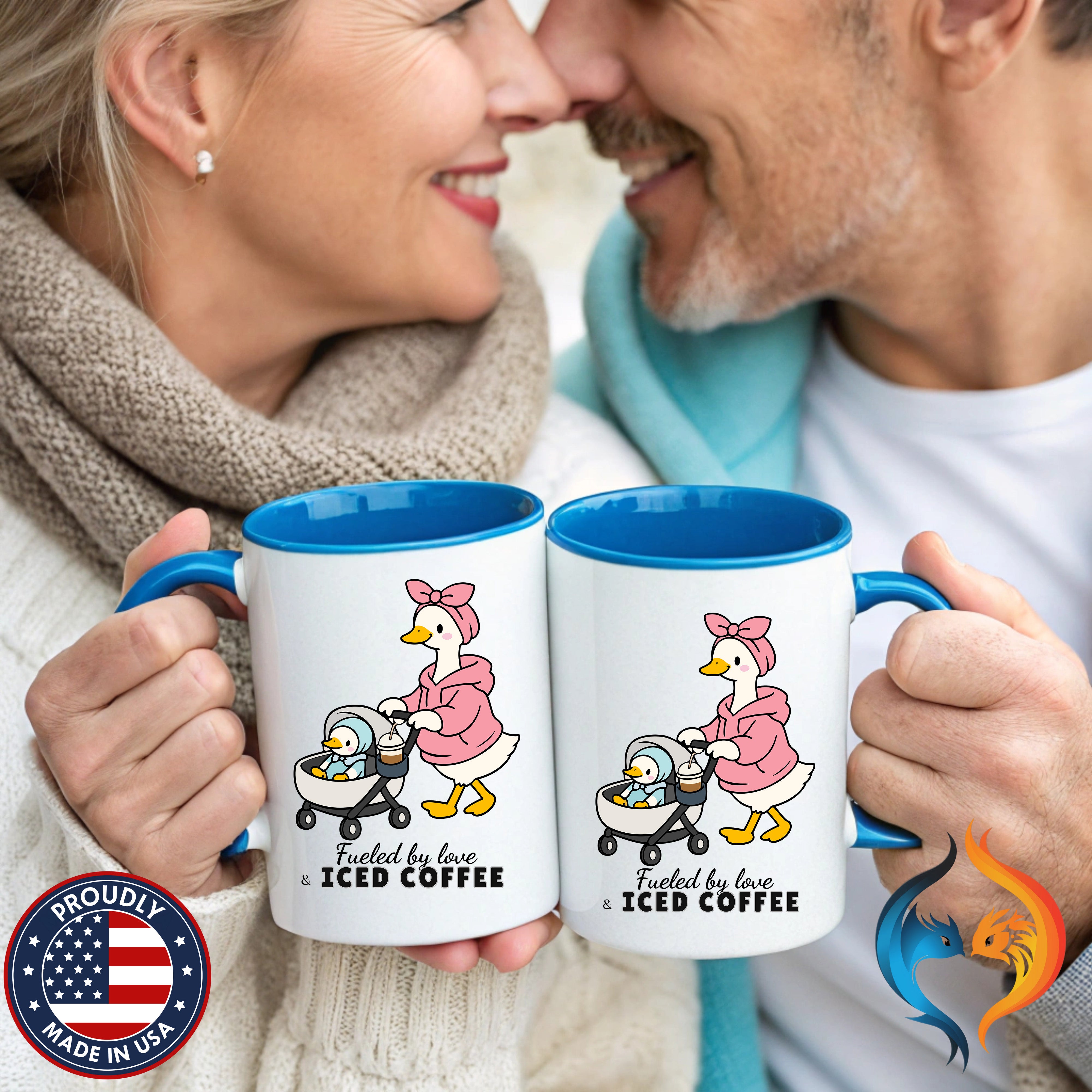 Fueled By Love And Iced Coffee Mama Goose coffee mug duo mockup - Mother's Day gift