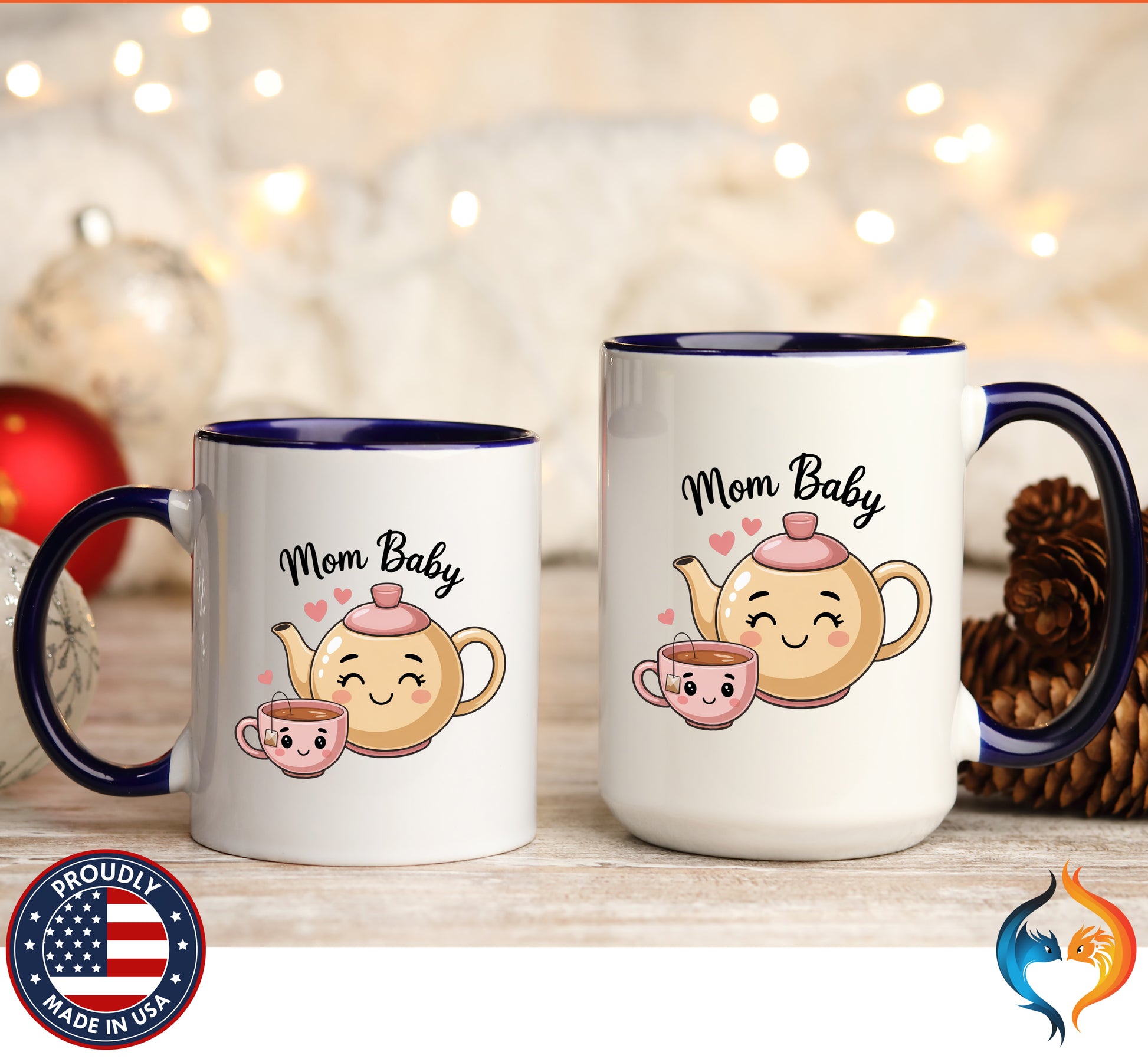 Mom And Baby Teapot Tea Cup coffee mug duo mockup - Mother's Day gift