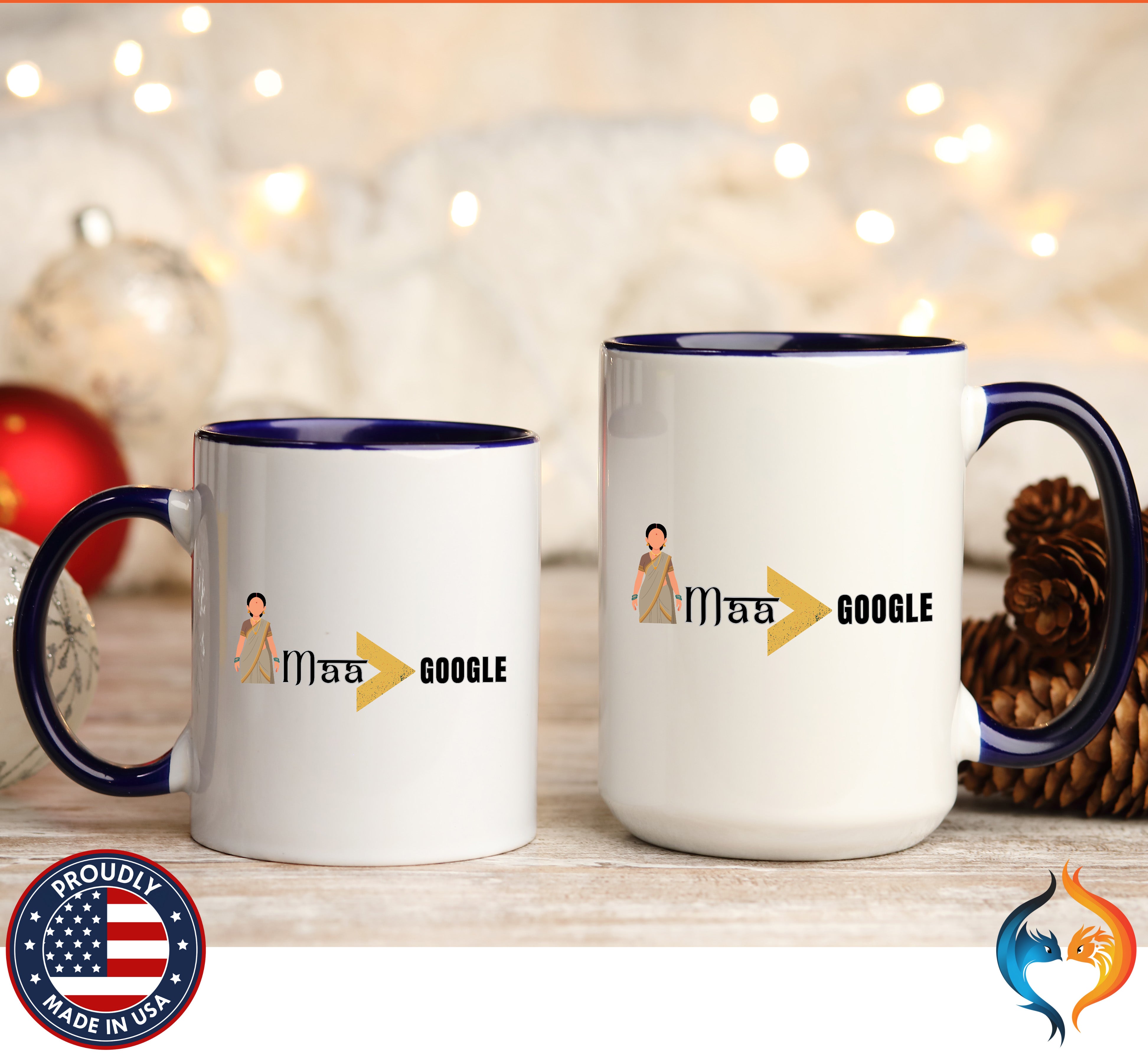 Maa Is Greater Than Google Desi Mom coffee mug duo mockup - Mother's Day gift