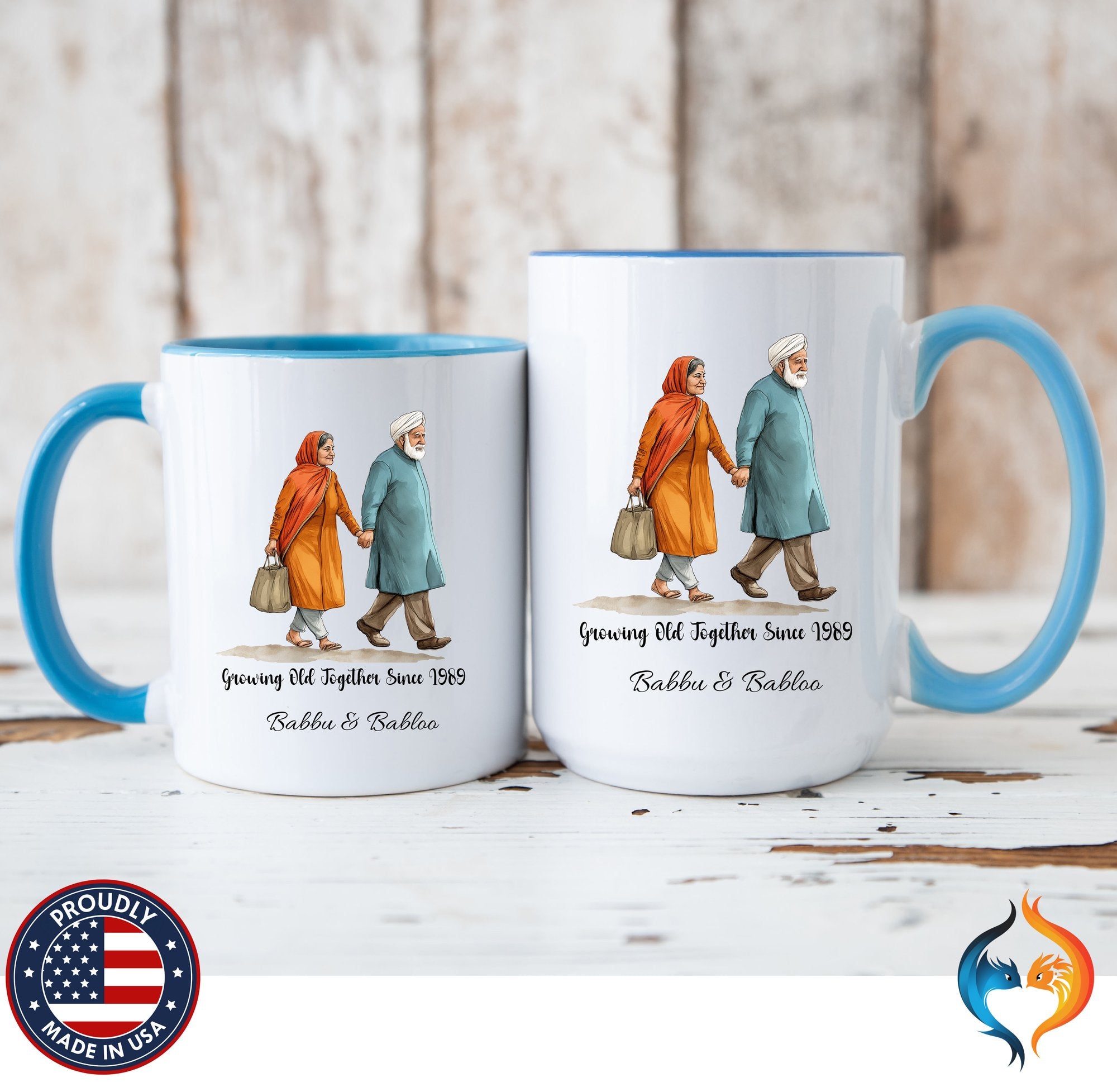 Growing Old Together Since South Indian Couple Cup | Mug - Mugs-Double_LBlu Dbl