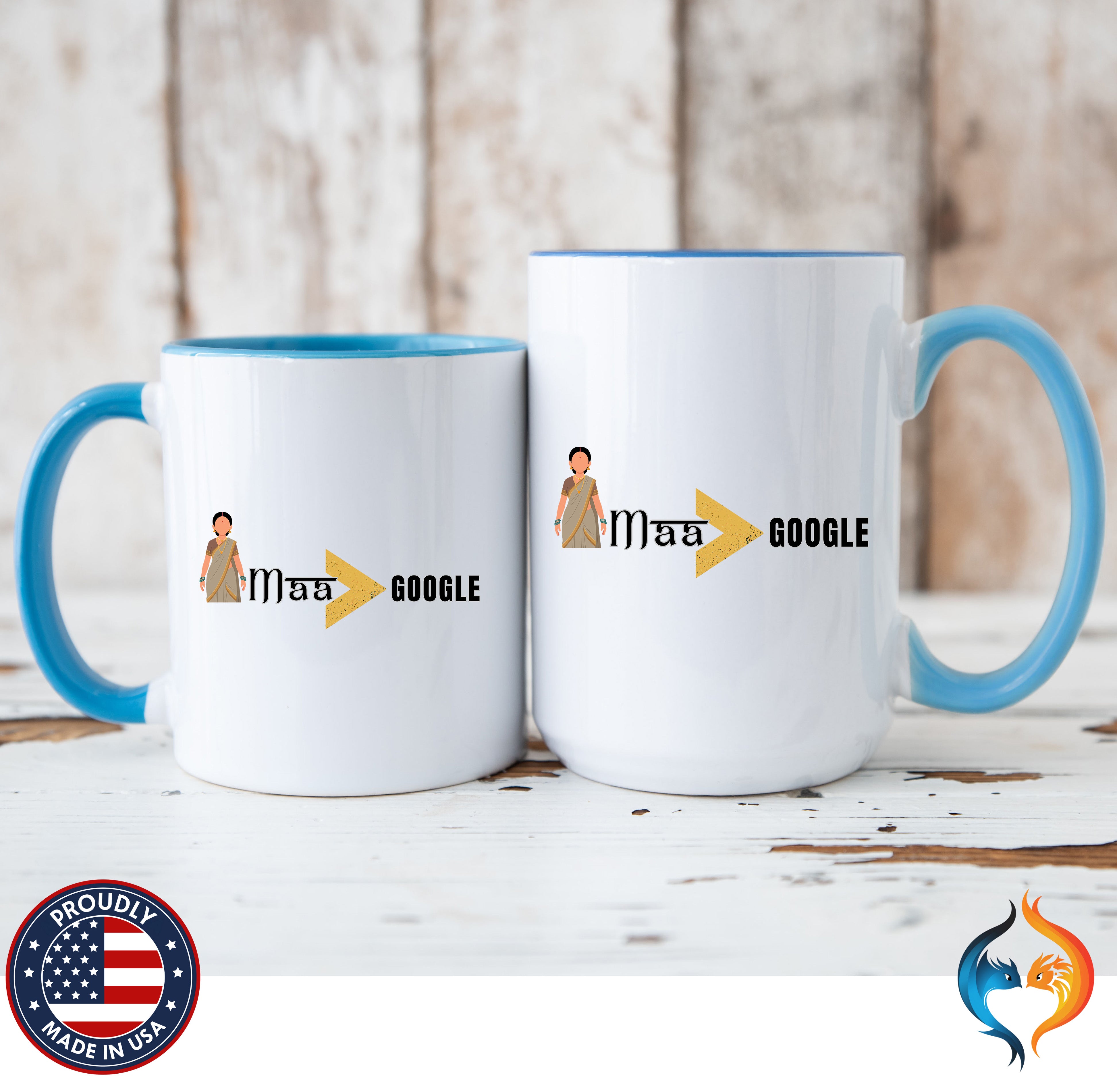 Maa Is Greater Than Google Desi Mom coffee mug duo mockup - Mother's Day gift