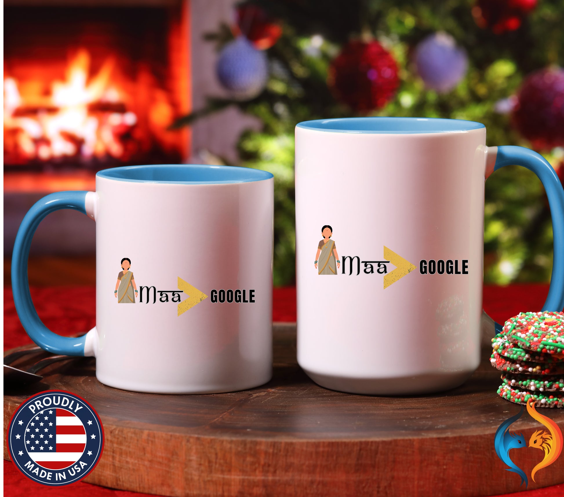 Maa Is Greater Than Google Desi Mom coffee mug duo mockup - Mother's Day gift