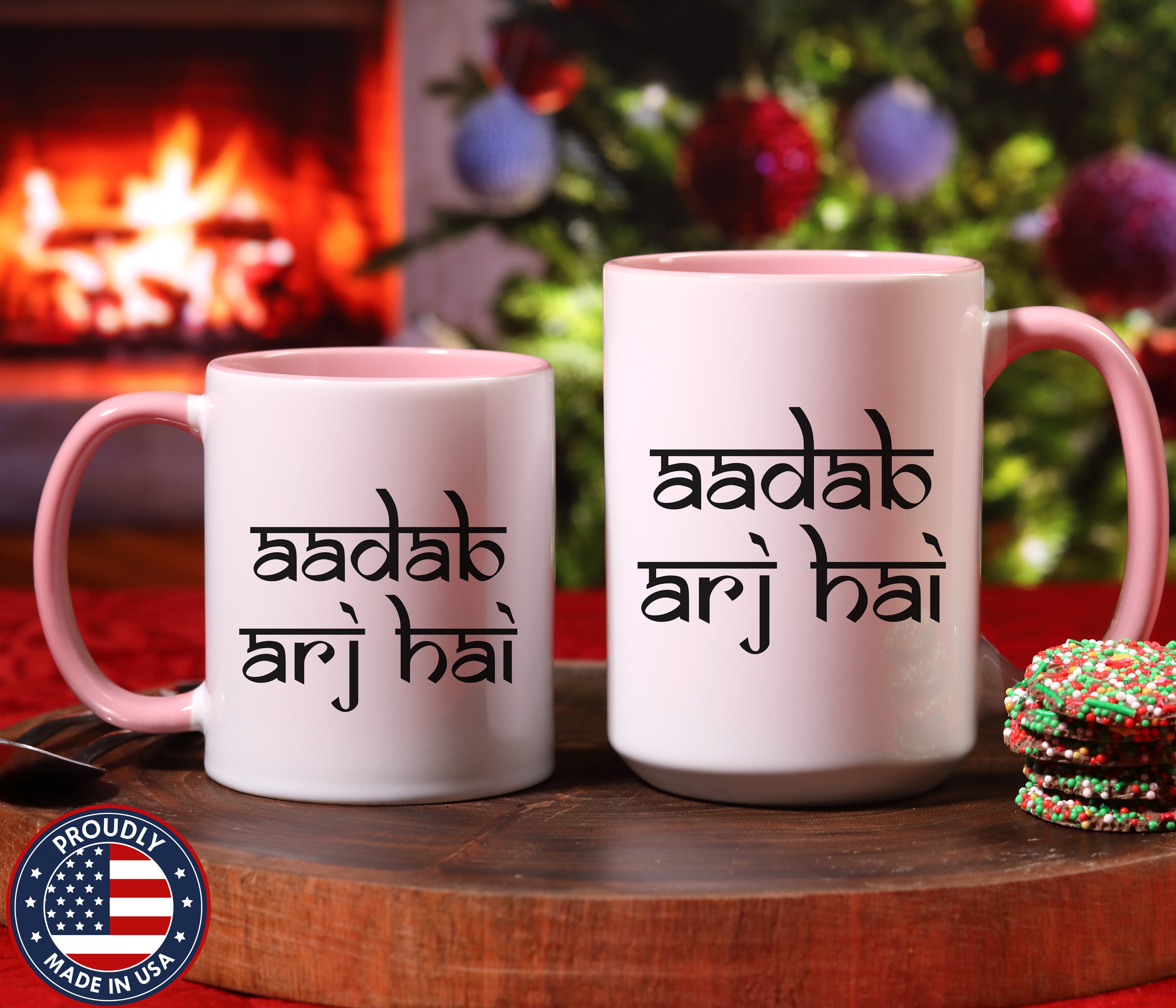 Desi Roots Mug Aadab Arj Hai Accent Cup (), Indian, Pakistan - Mugs-Double_Pink DBL