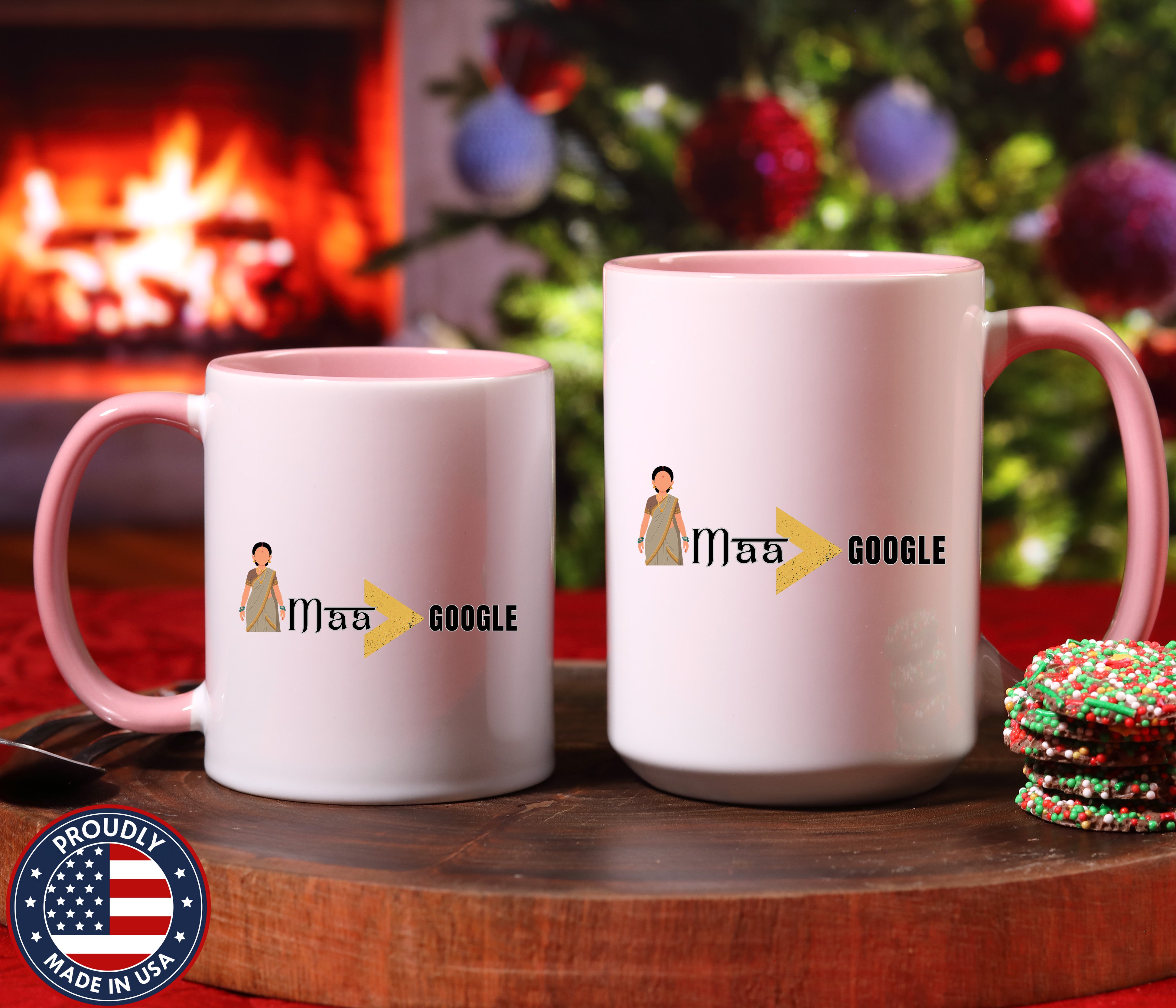 Maa Is Greater Than Google Desi Mom coffee mug duo mockup - Mother's Day gift