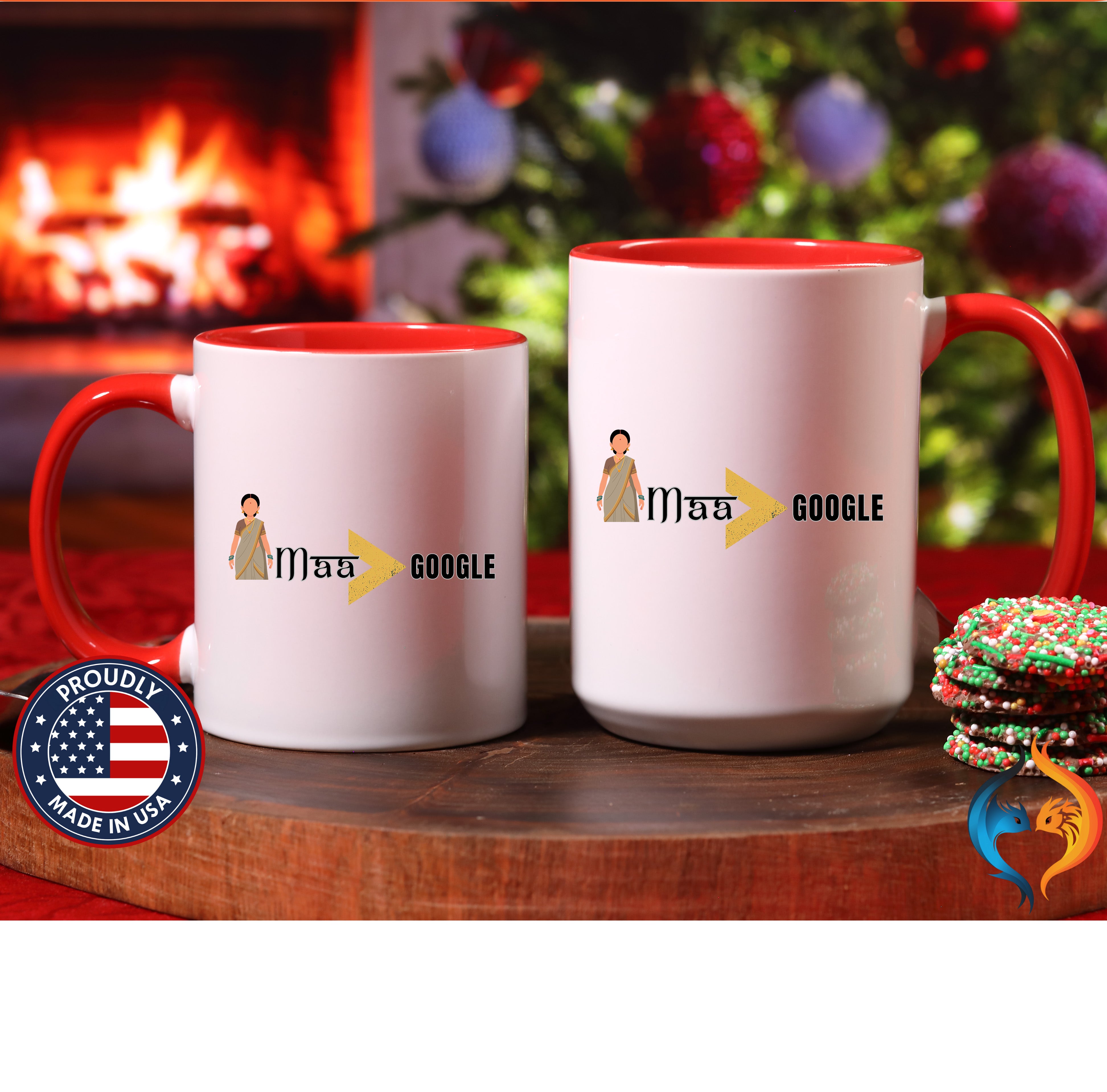 Maa Is Greater Than Google Desi Mom coffee mug duo mockup - Mother's Day gift