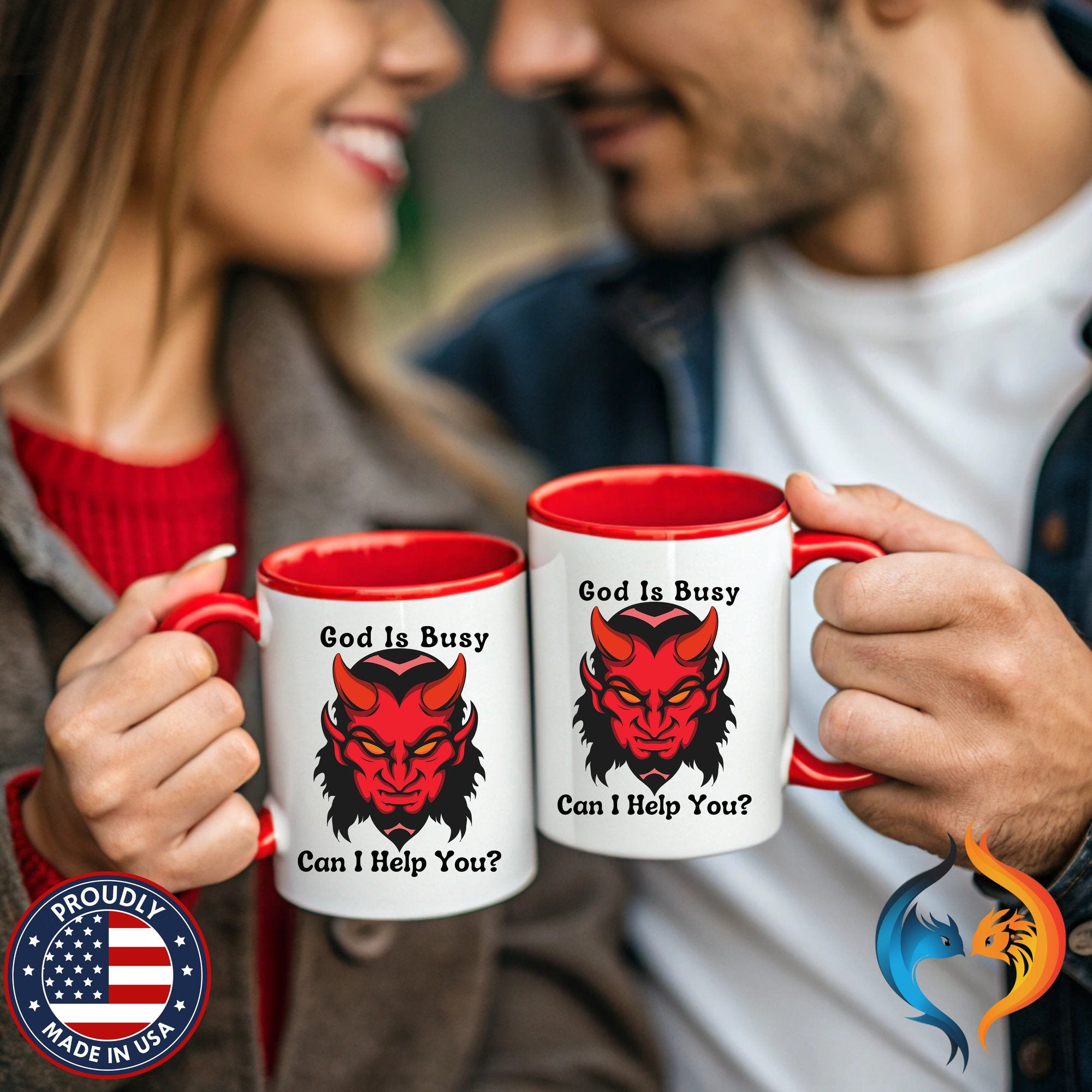 God Is Busy Can I Help You gift, Ashiest Cup | Mug - Mugs-Double_Young Couple-Red