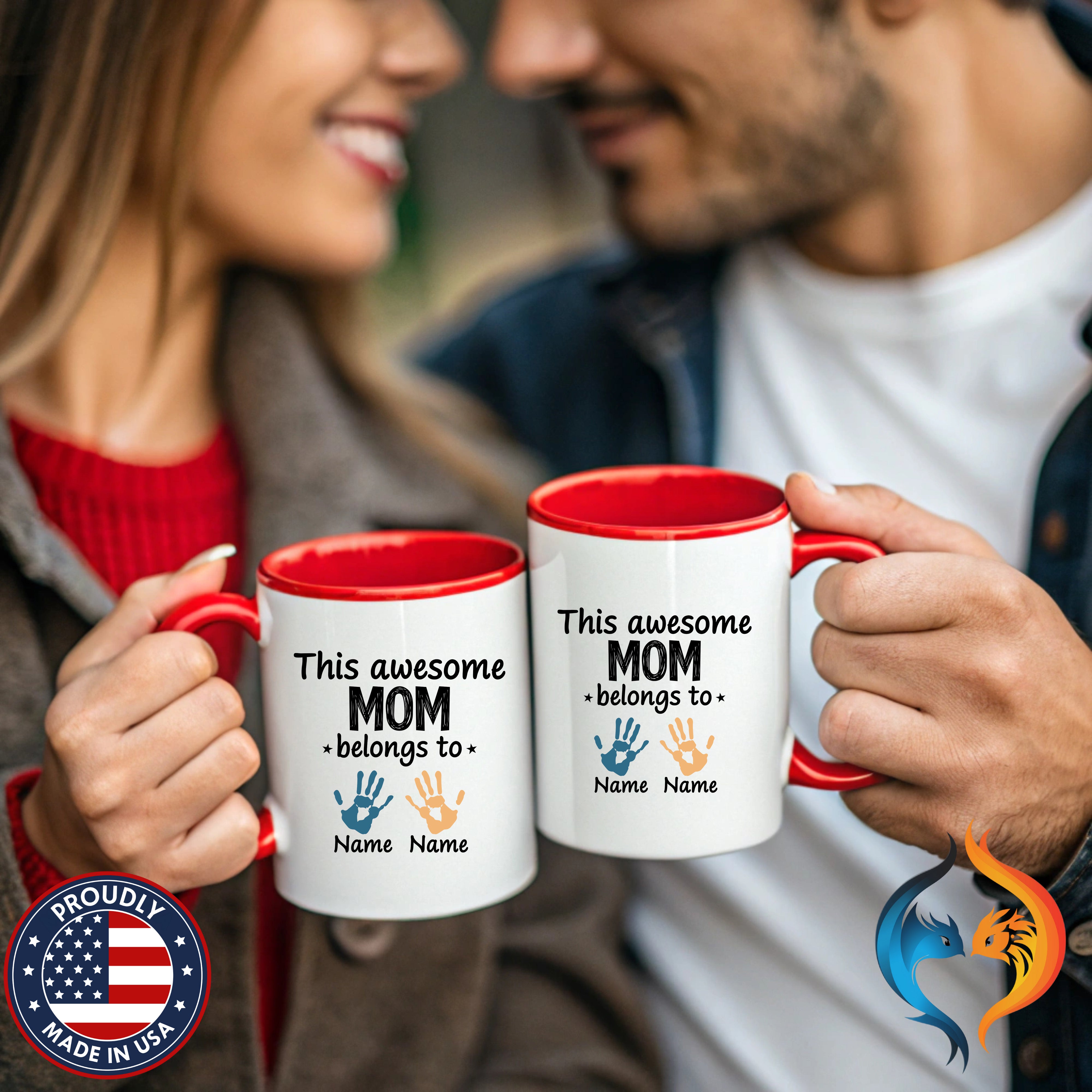 This Awesome Mom Belongs To Personalized 2 Names coffee mug duo mockup - Mother's Day gift