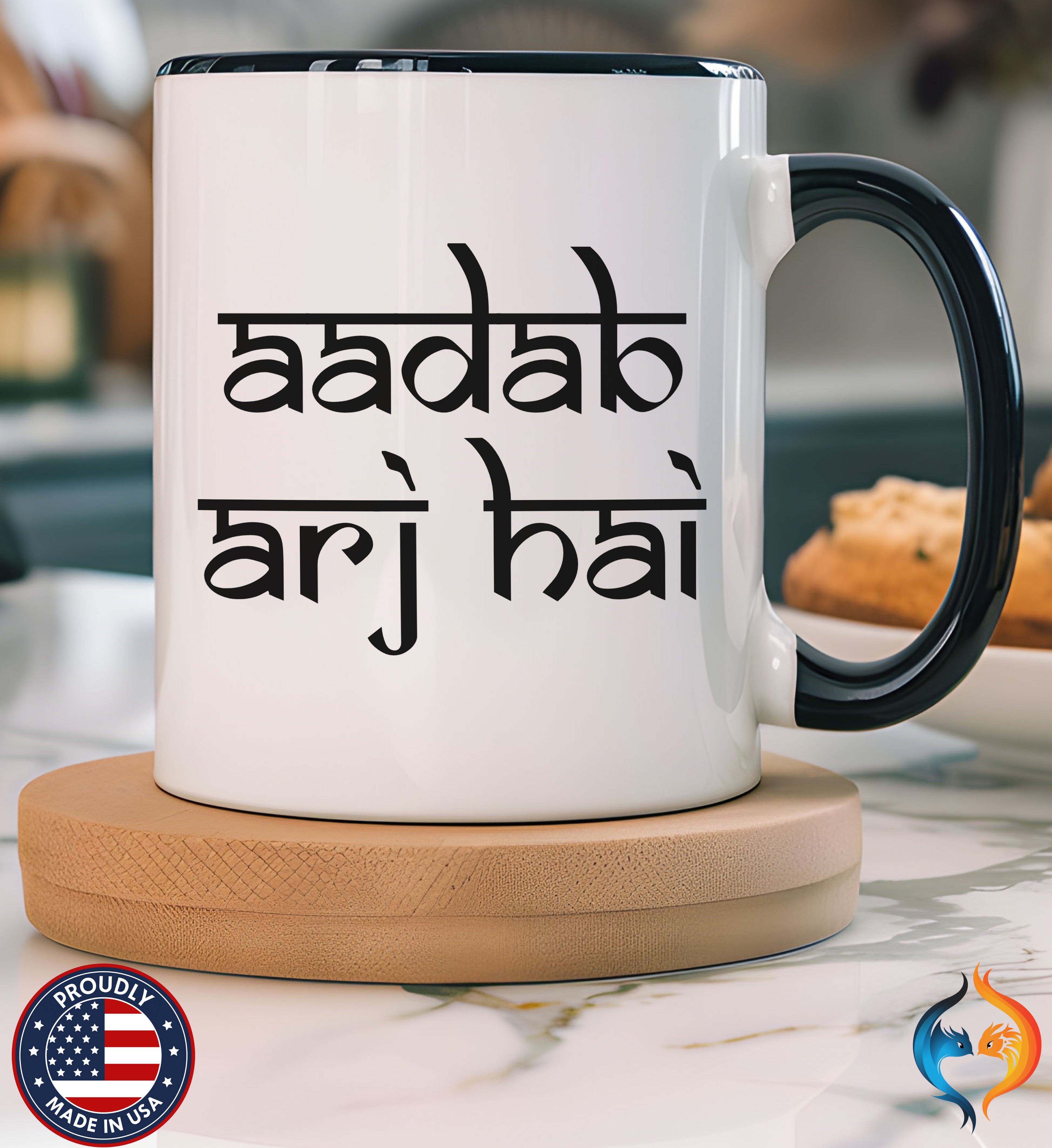 Desi Roots Mug Aadab Arj Hai Accent Cup (), Indian, Pakistan - Mugs-Single_P1 Blk