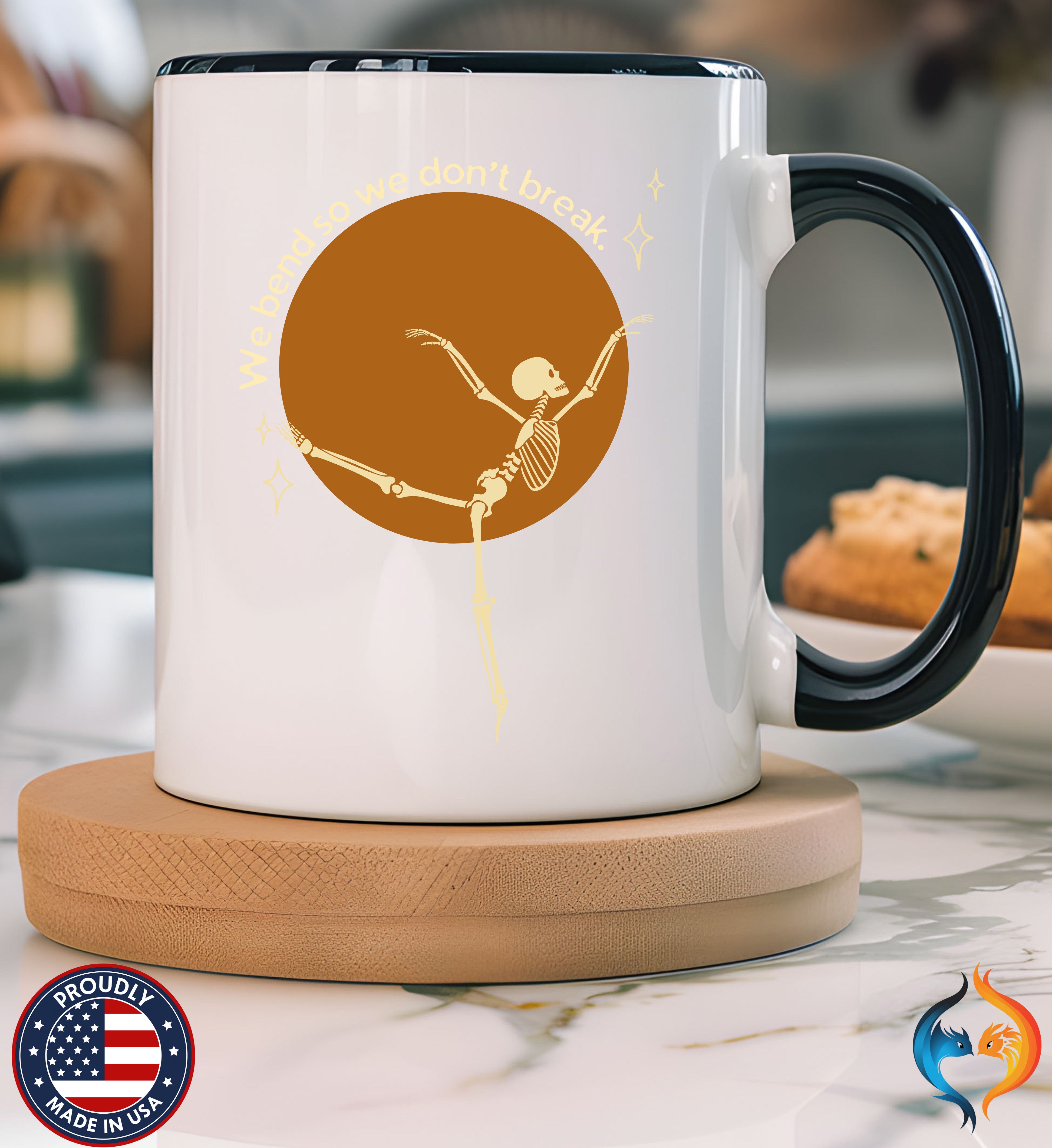 Funny Yoga T-Shirt - We Bend So We Don't Break Skeleton Tee