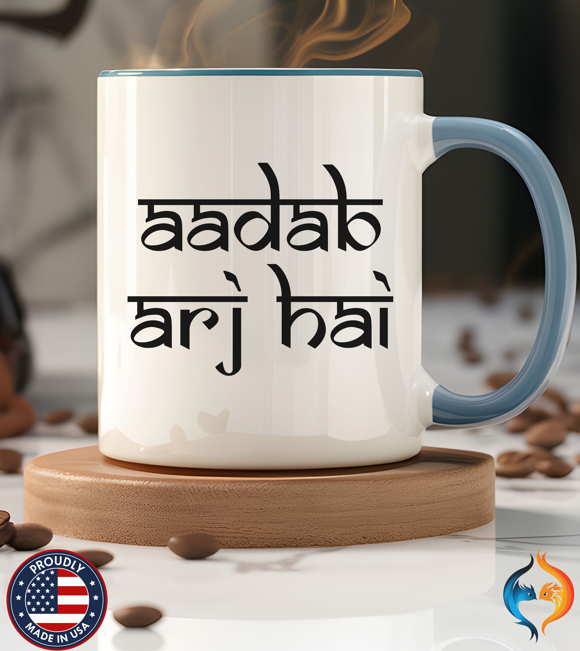 Desi Roots Mug Aadab Arj Hai Accent Cup (), Indian, Pakistan - Mugs-Single_P2 Blu