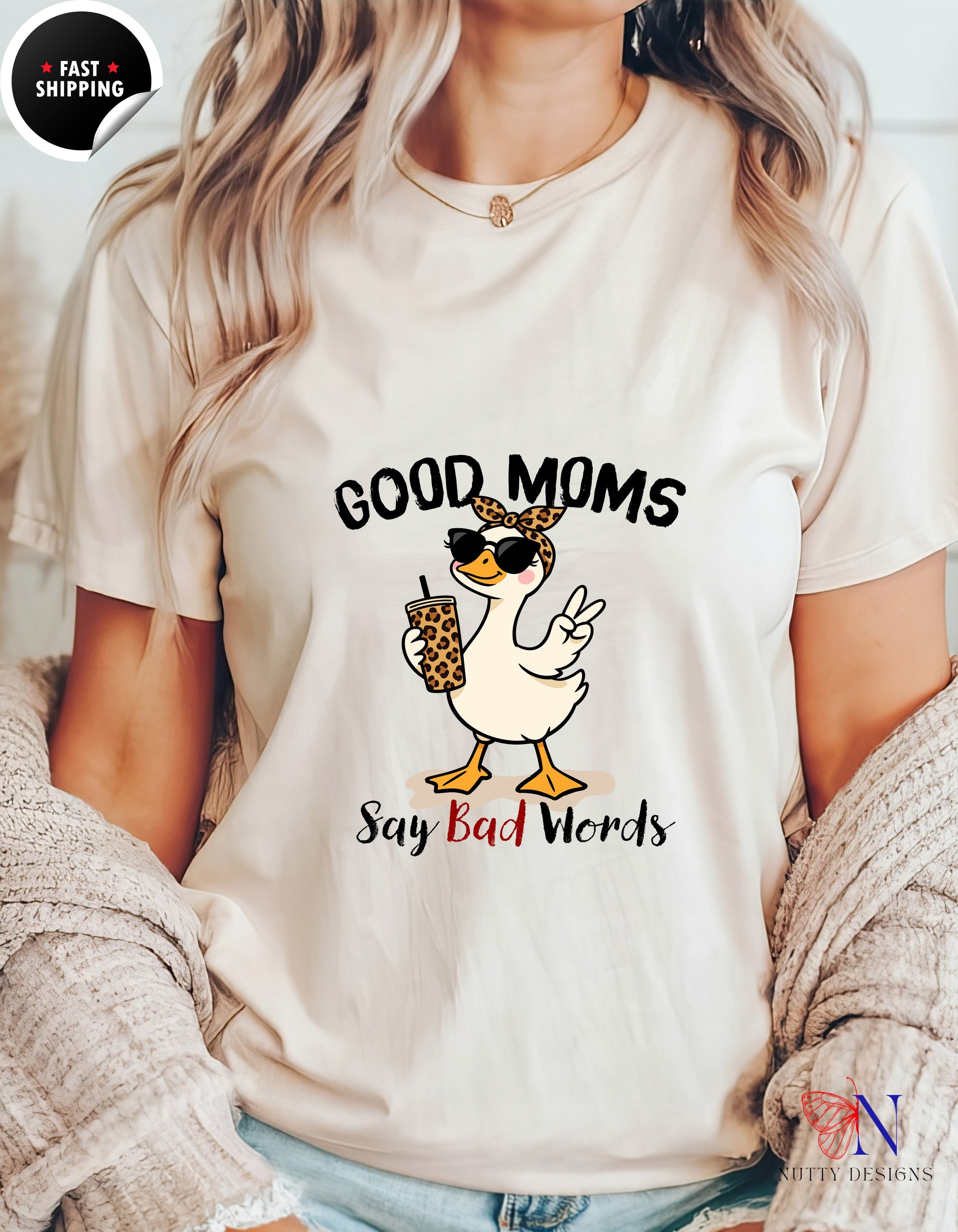 Good Moms Say Bad Words Funny Mom Goose t-shirt lifestyle mockup - Mother's Day gift