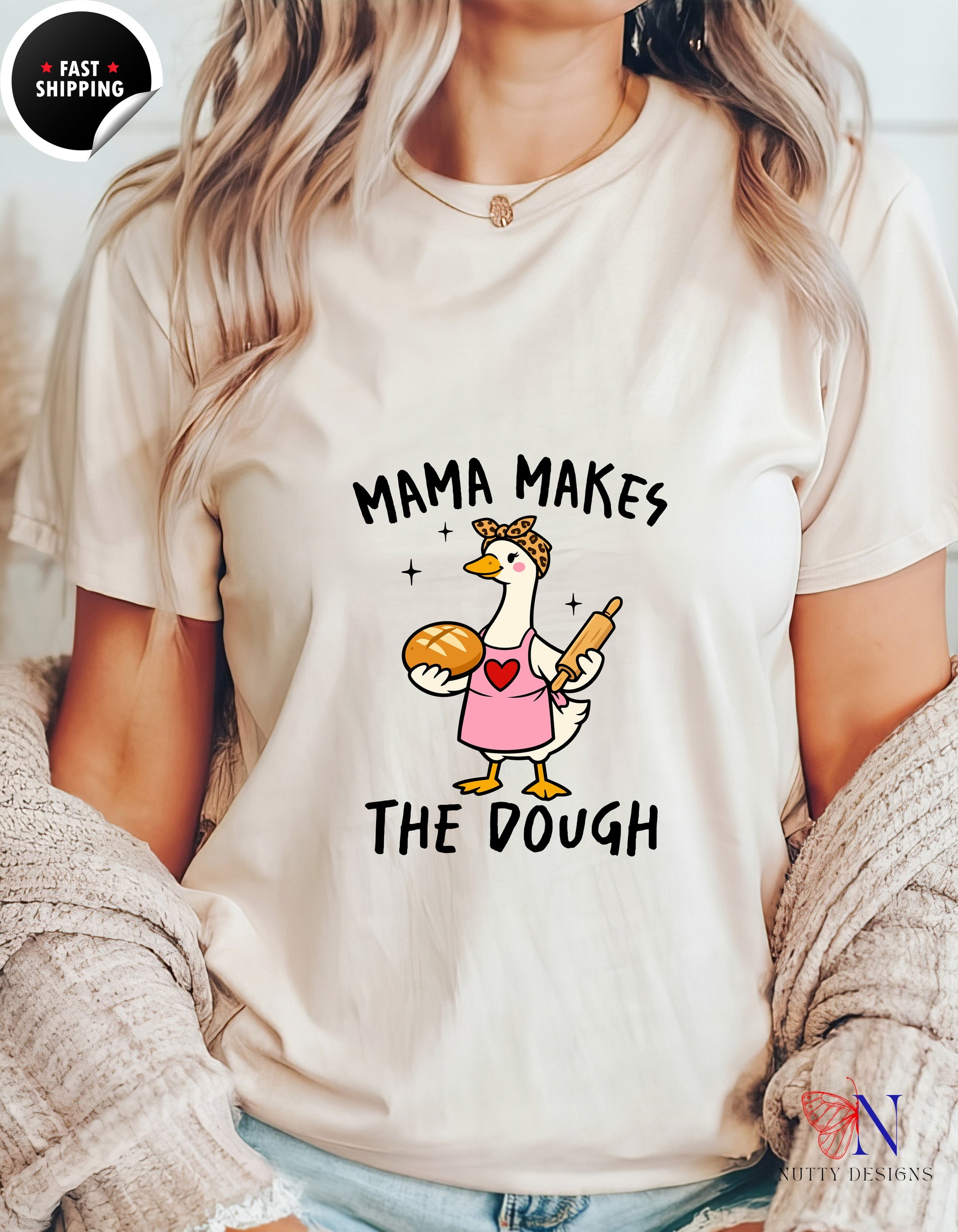 Mama Makes The Dough Funny Mom Goose t-shirt lifestyle mockup - Mother's Day gift