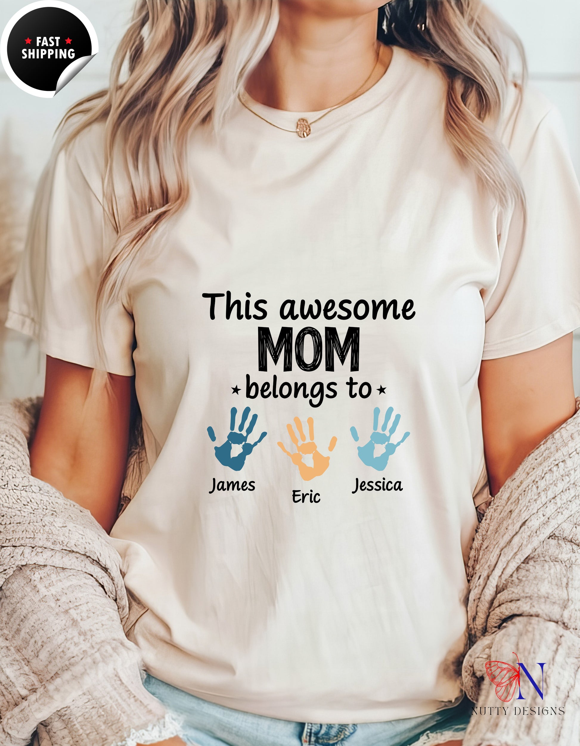 This Awesome Mom Belongs To Personalized 3 Names t-shirt lifestyle mockup - Mother's Day gift