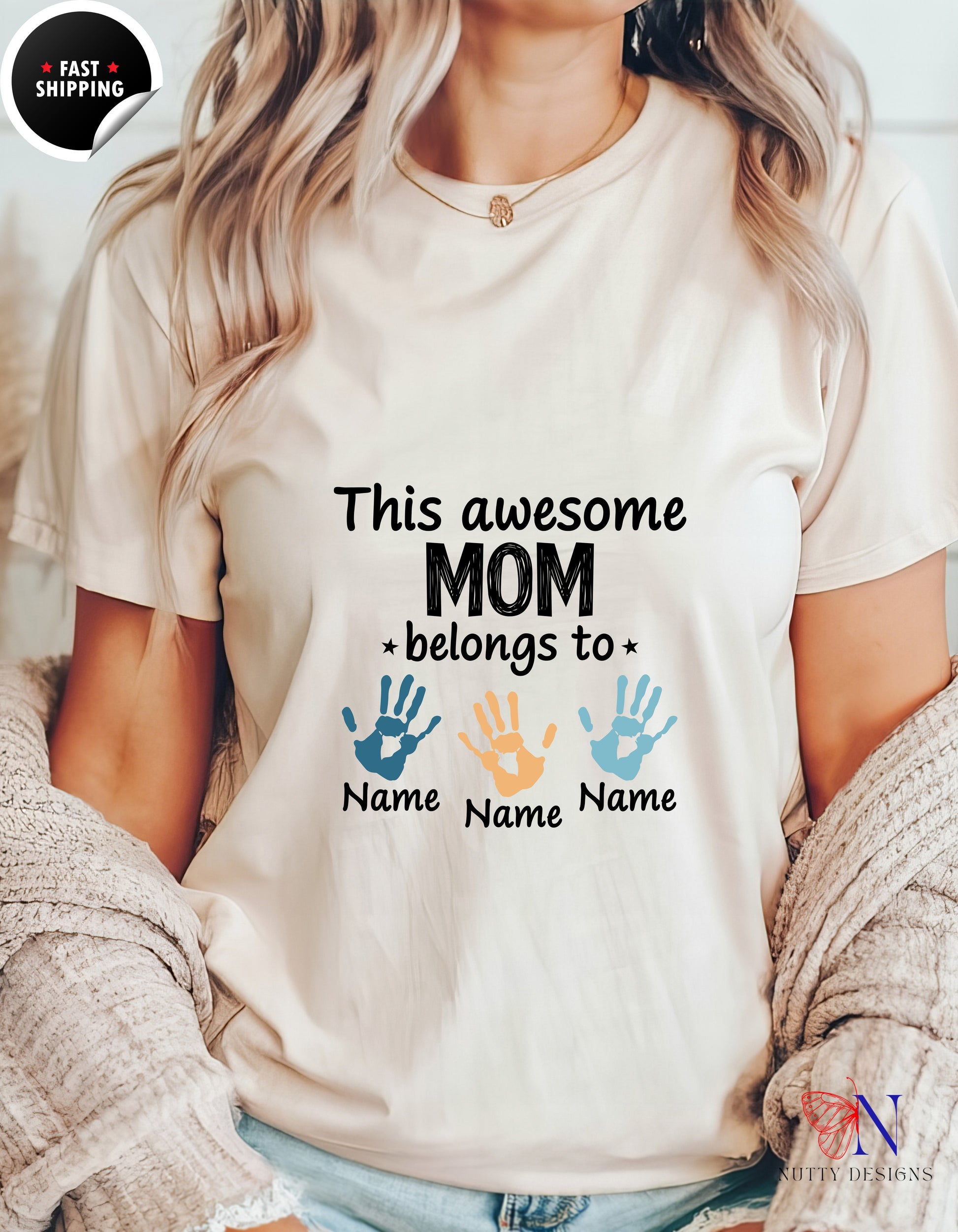This Awesome Mom Belongs To Personalized 3 Names t-shirt lifestyle mockup - Mother's Day gift