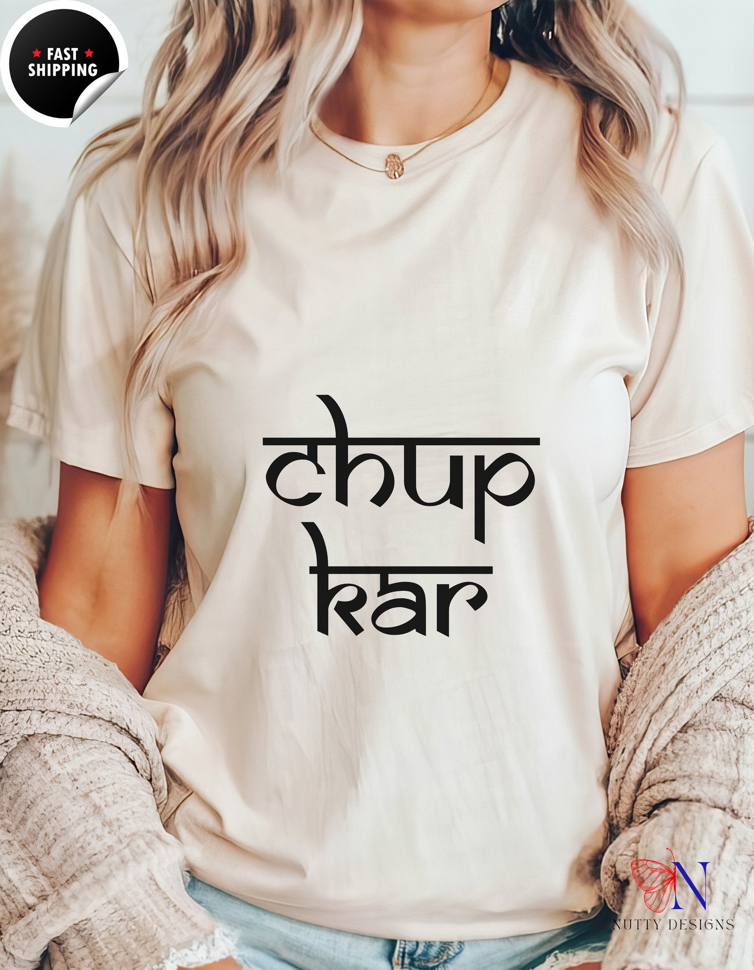 Chup Kar Desi Funny Tshirt | T-Shirt - Tees_Cream F