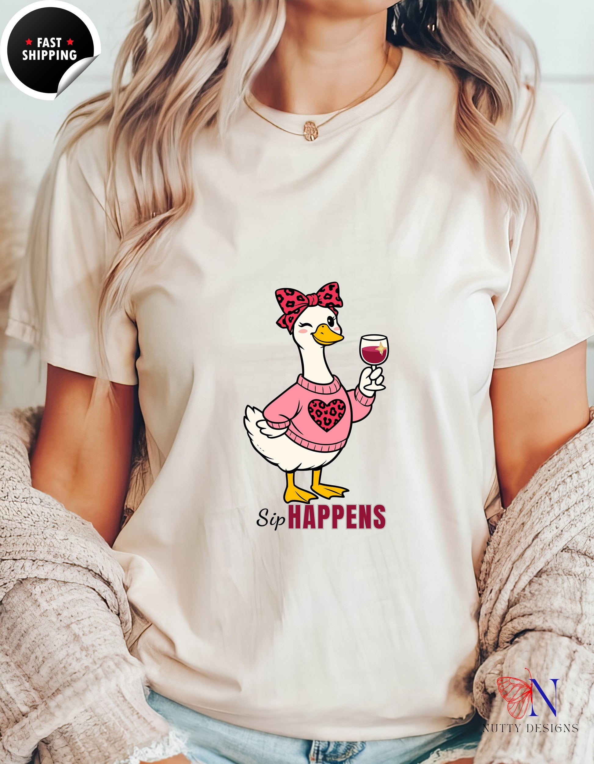 Sip Happens Mama Goose Wine t-shirt lifestyle mockup - Mother's Day gift