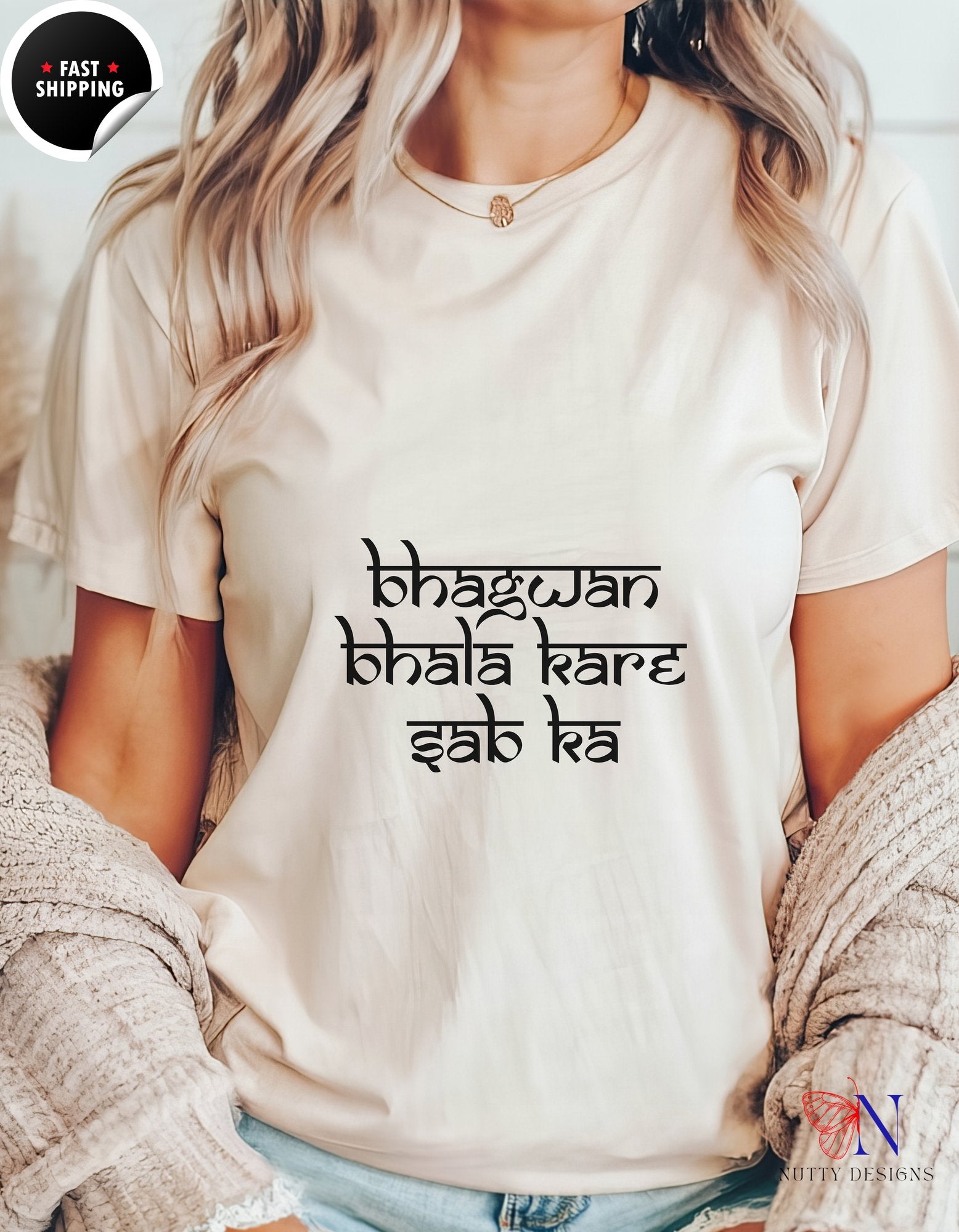 Bhagwan Bhala Kare Sab Ka Hindi Prayer Shirt | T-Shirt - Tees_Cream F