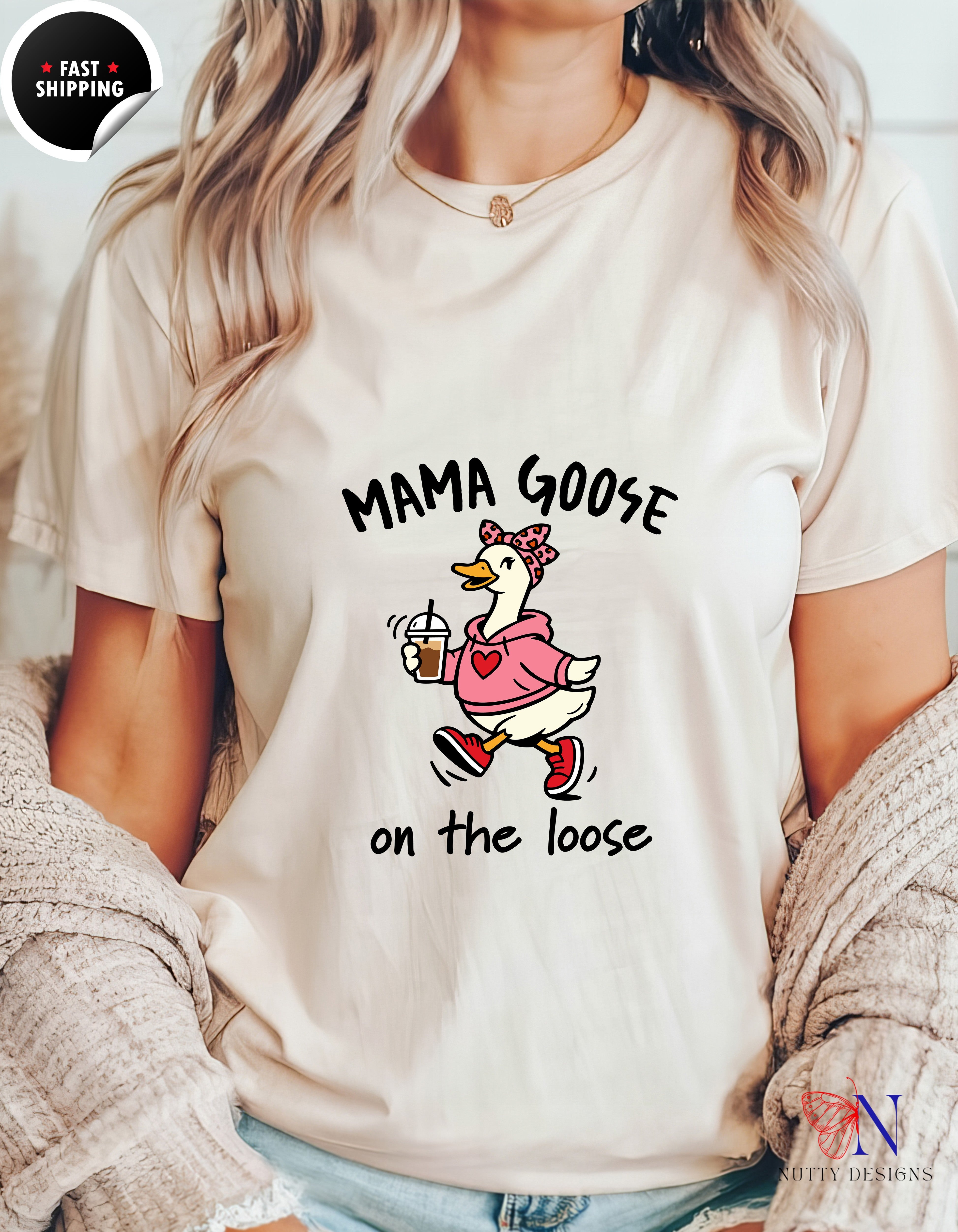 Mama Goose On The Loose t-shirt lifestyle mockup - Mother's Day gift