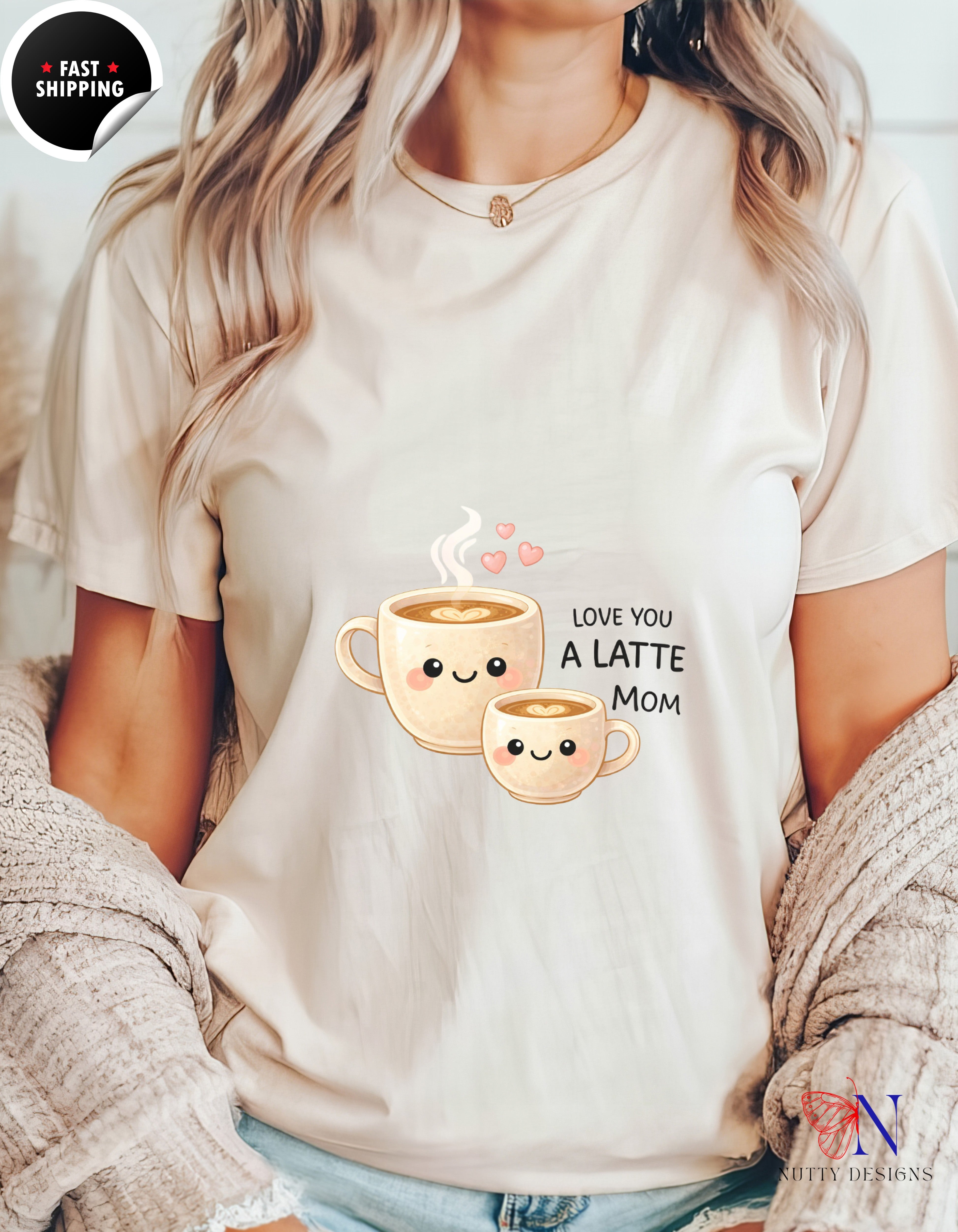 Love You A Latte Mom Coffee t-shirt lifestyle mockup - Mother's Day gift