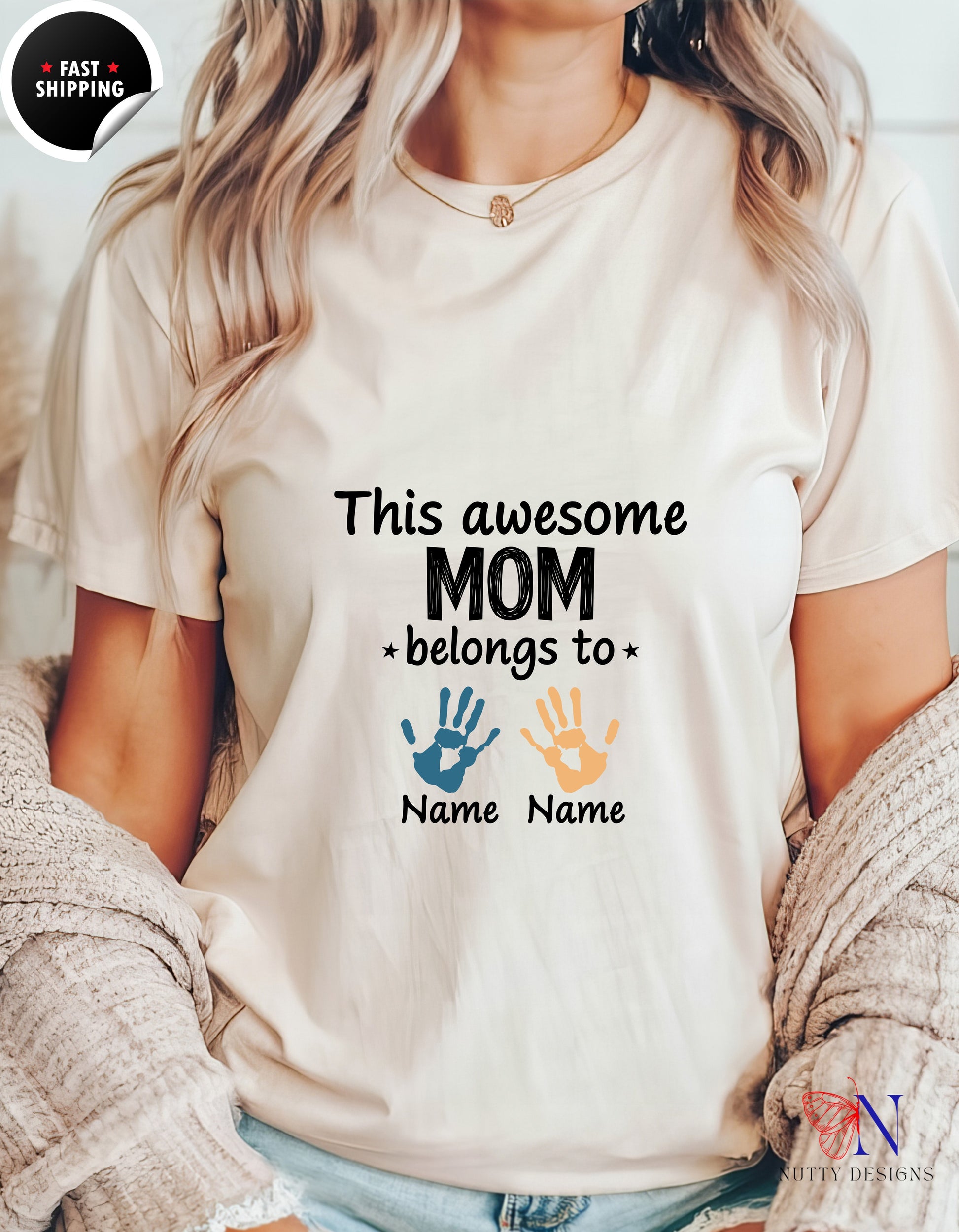 This Awesome Mom Belongs To Personalized 2 Names t-shirt lifestyle mockup - Mother's Day gift