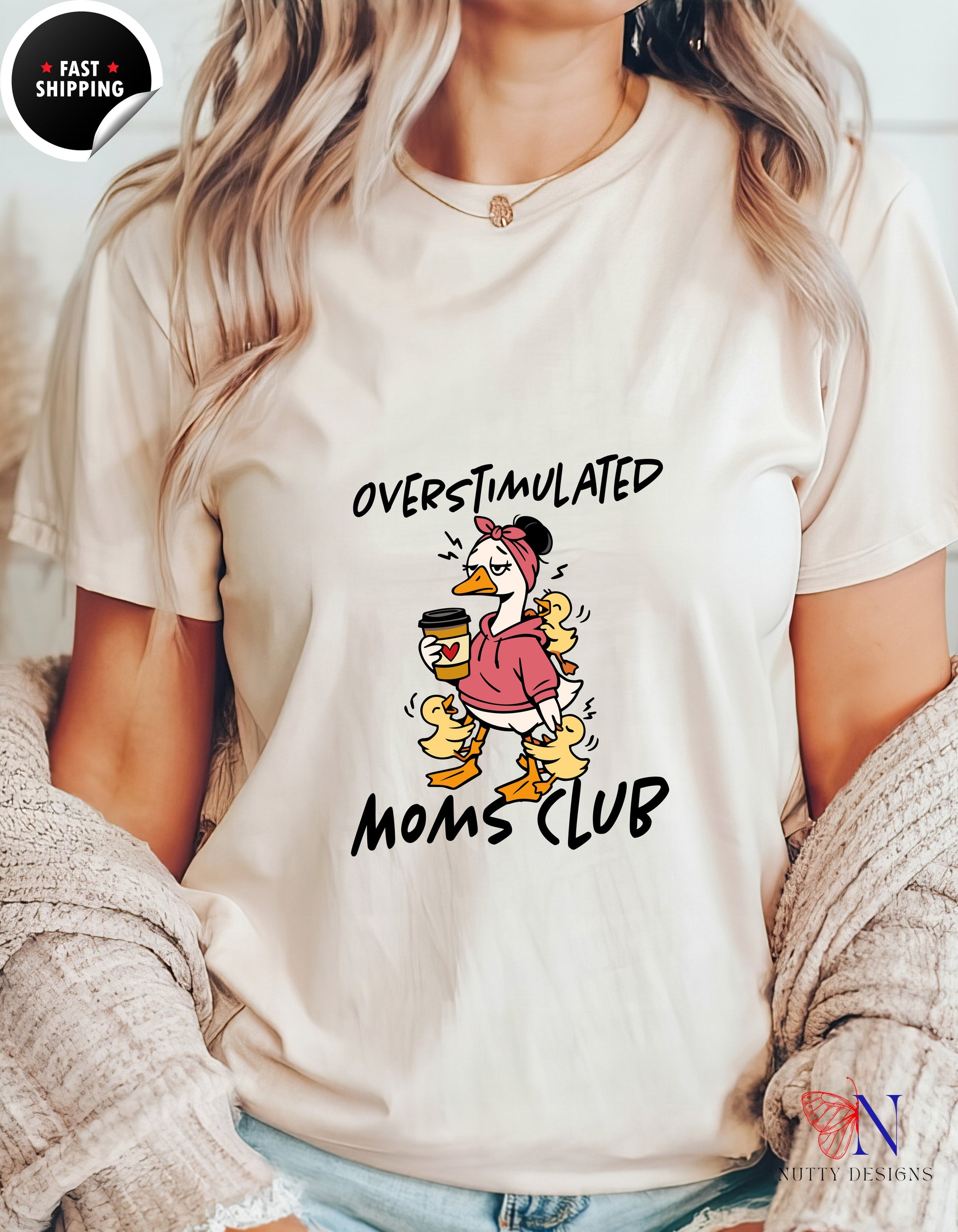 Overstimulated Moms Club Mama Goose t-shirt lifestyle mockup - Mother's Day gift