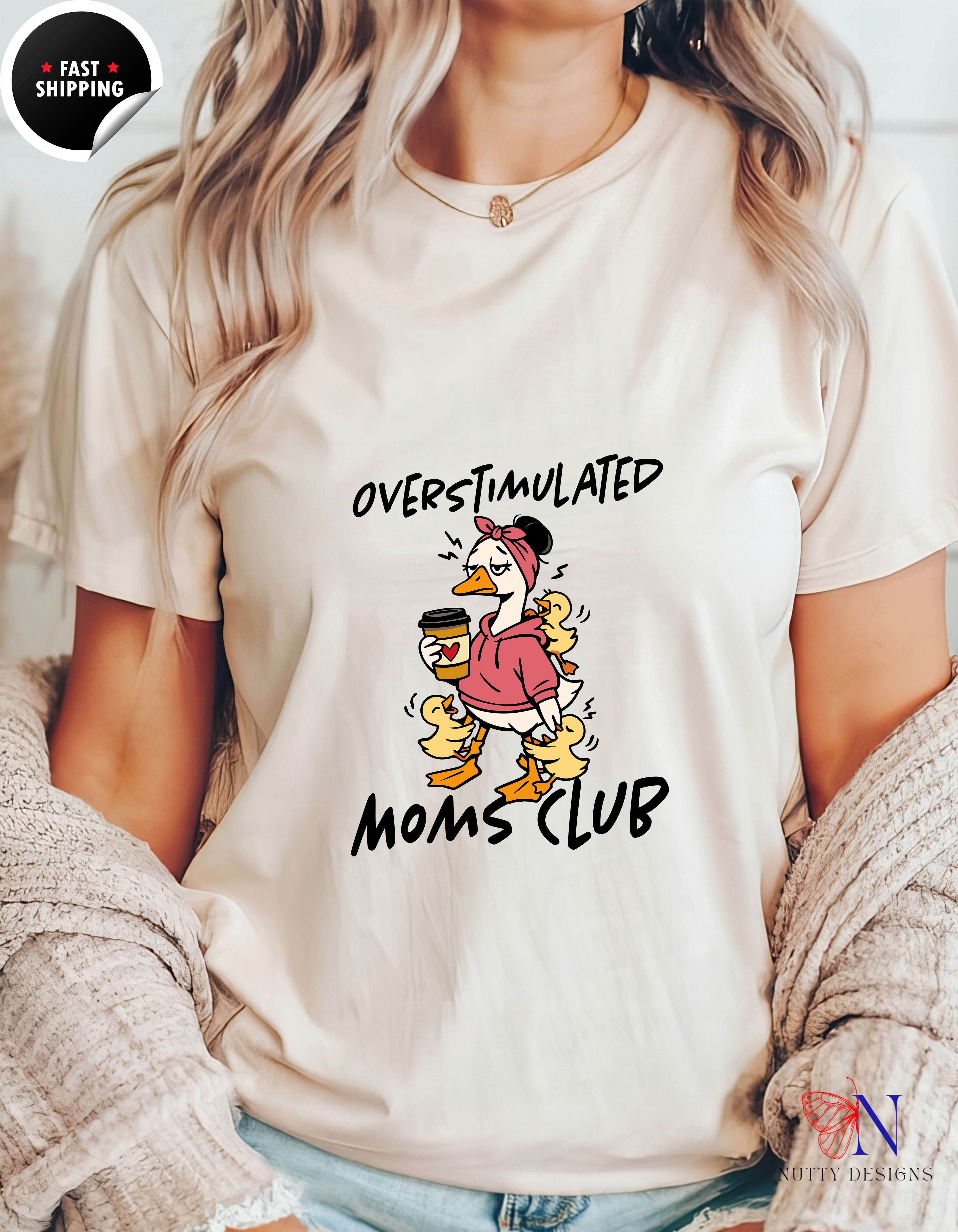 Overstimulated Moms Club Mama Goose t-shirt lifestyle mockup - Mother's Day gift