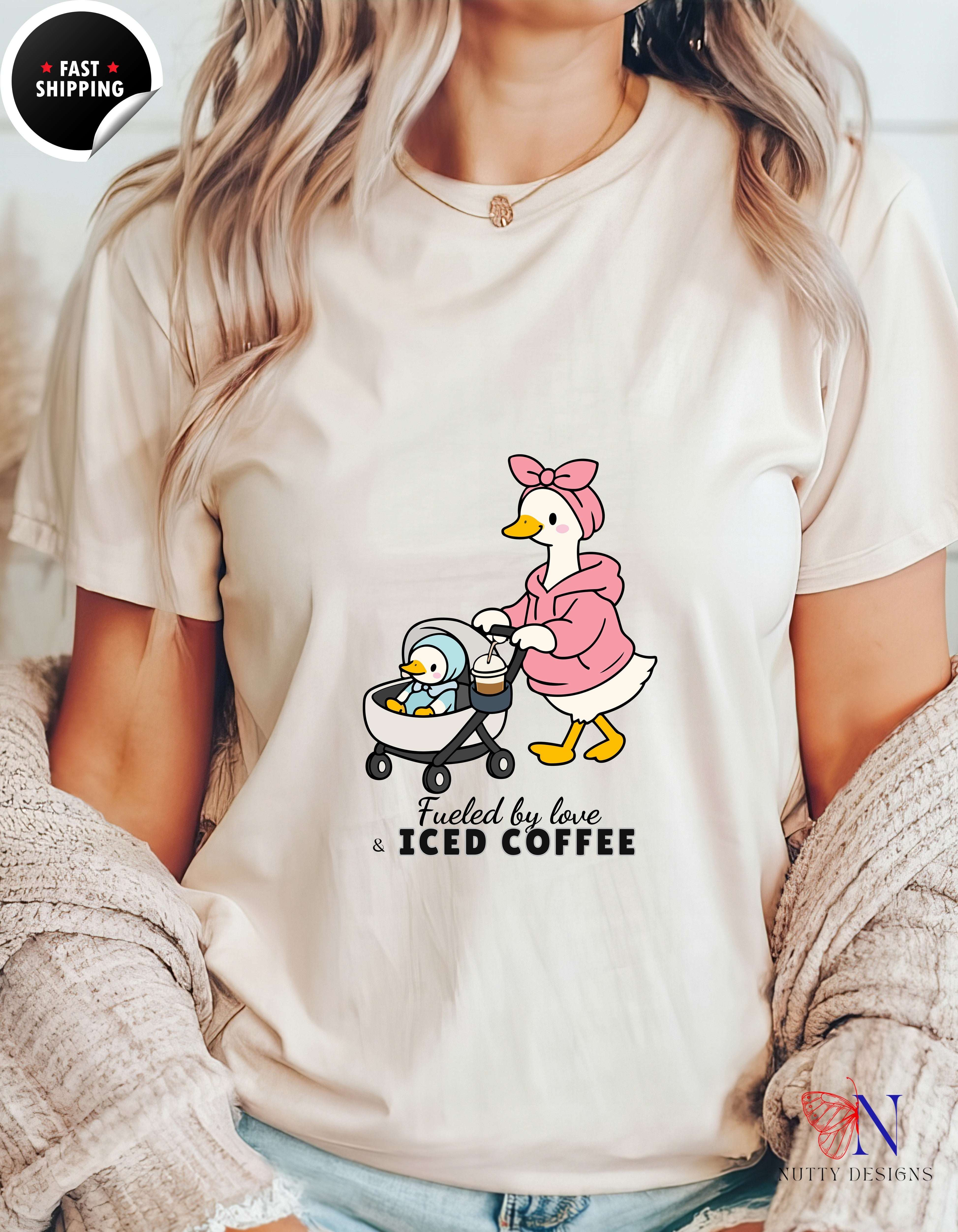 Fueled By Love And Iced Coffee Mama Goose t-shirt lifestyle mockup - Mother's Day gift
