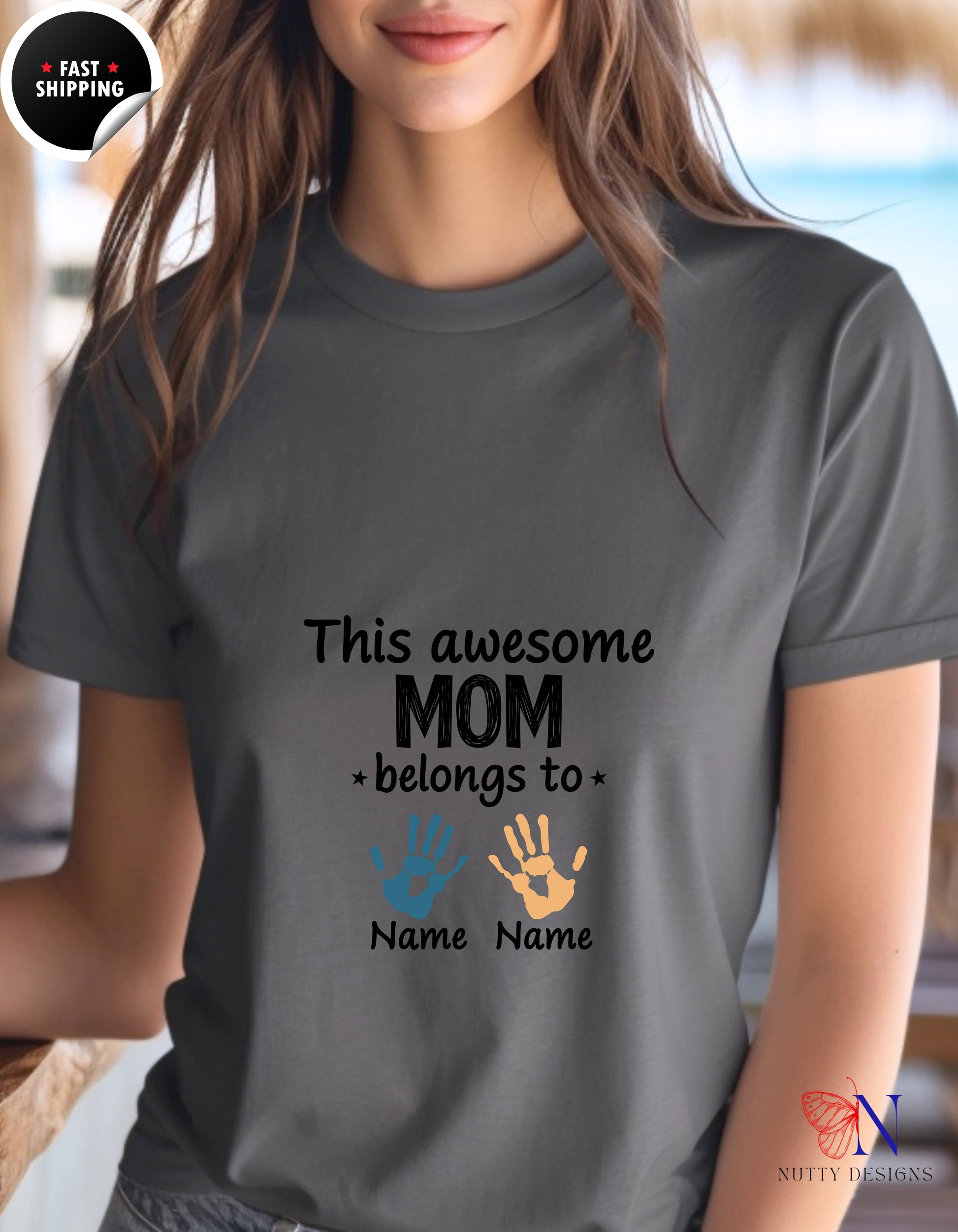 This Awesome Mom Belongs To Personalized 2 Names t-shirt lifestyle mockup - Mother's Day gift