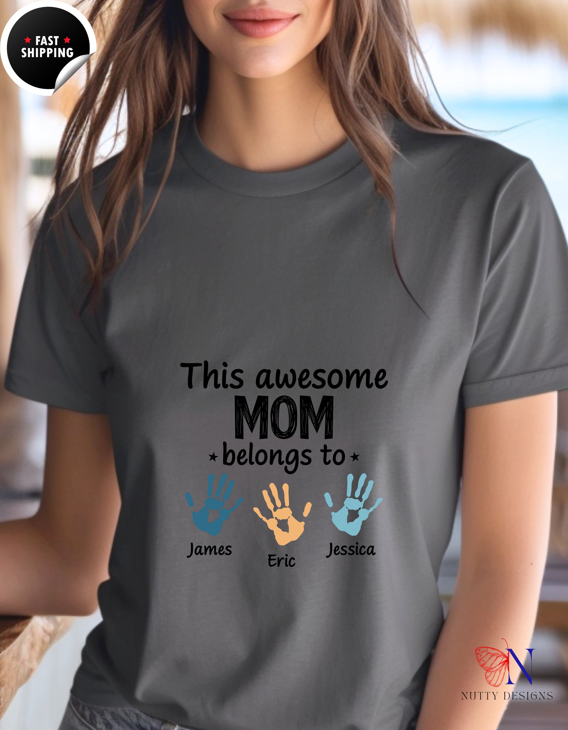 This Awesome Mom Belongs To Personalized 3 Names t-shirt lifestyle mockup - Mother's Day gift