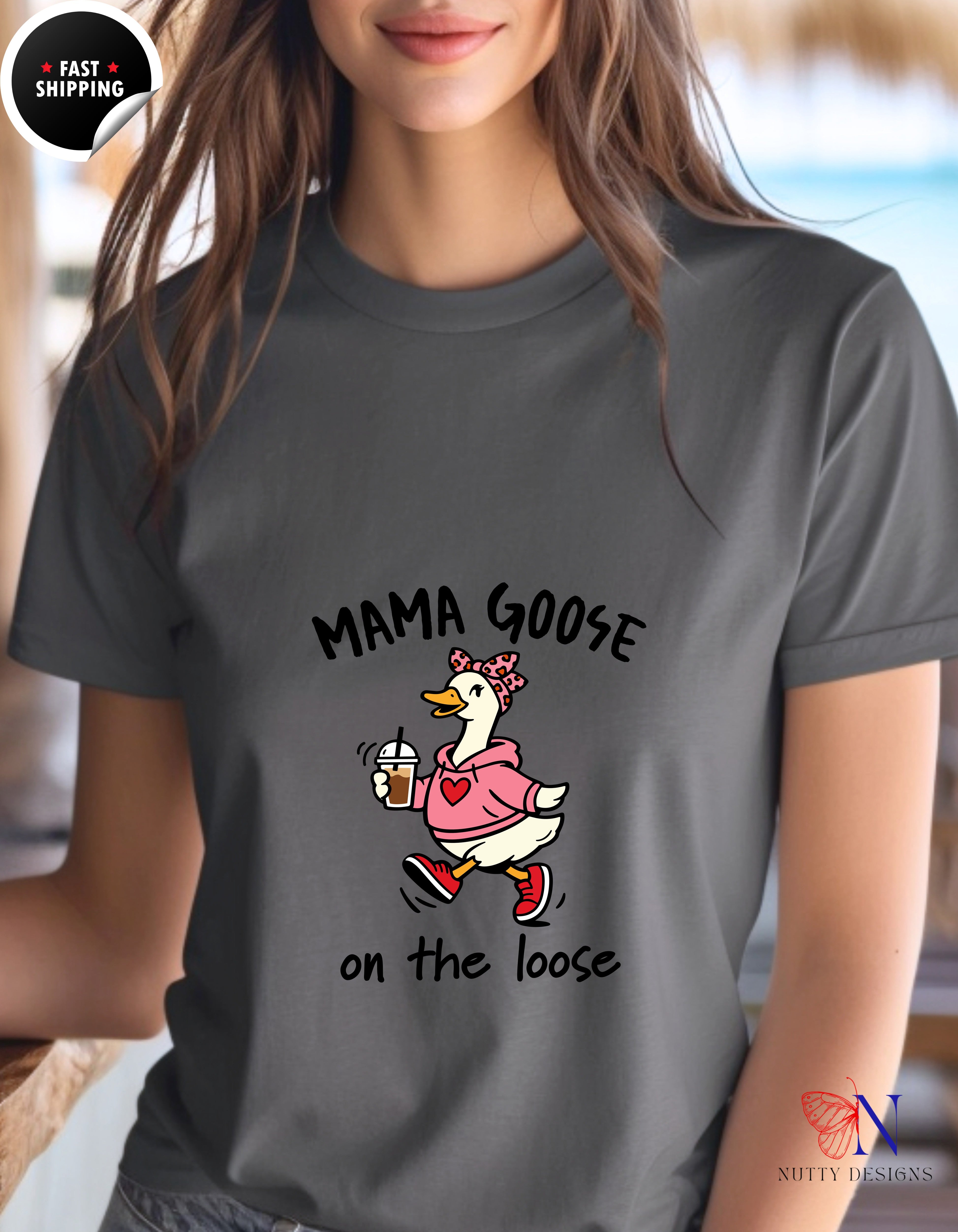 Mama Goose On The Loose t-shirt lifestyle mockup - Mother's Day gift