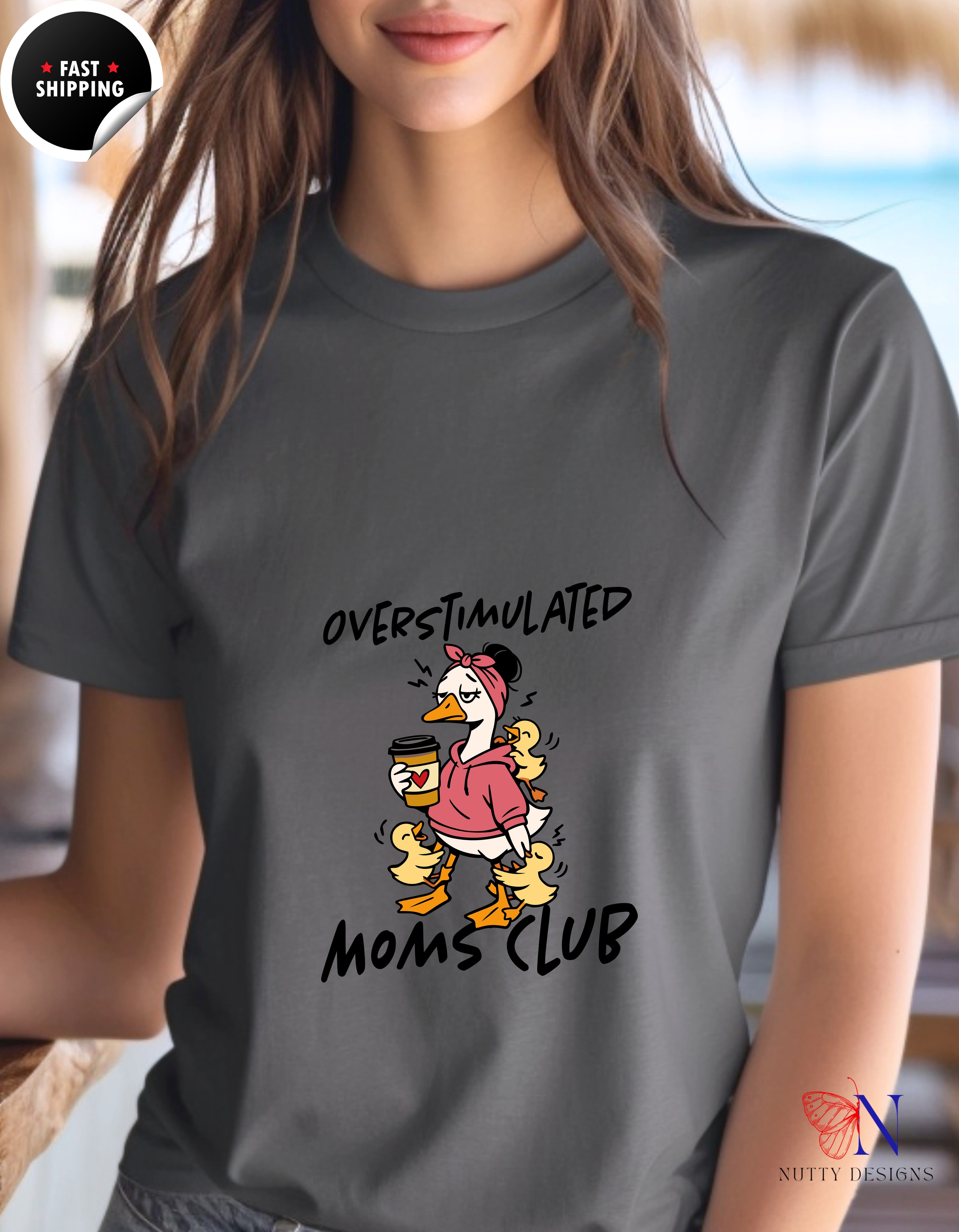 Overstimulated Moms Club Mama Goose t-shirt lifestyle mockup - Mother's Day gift