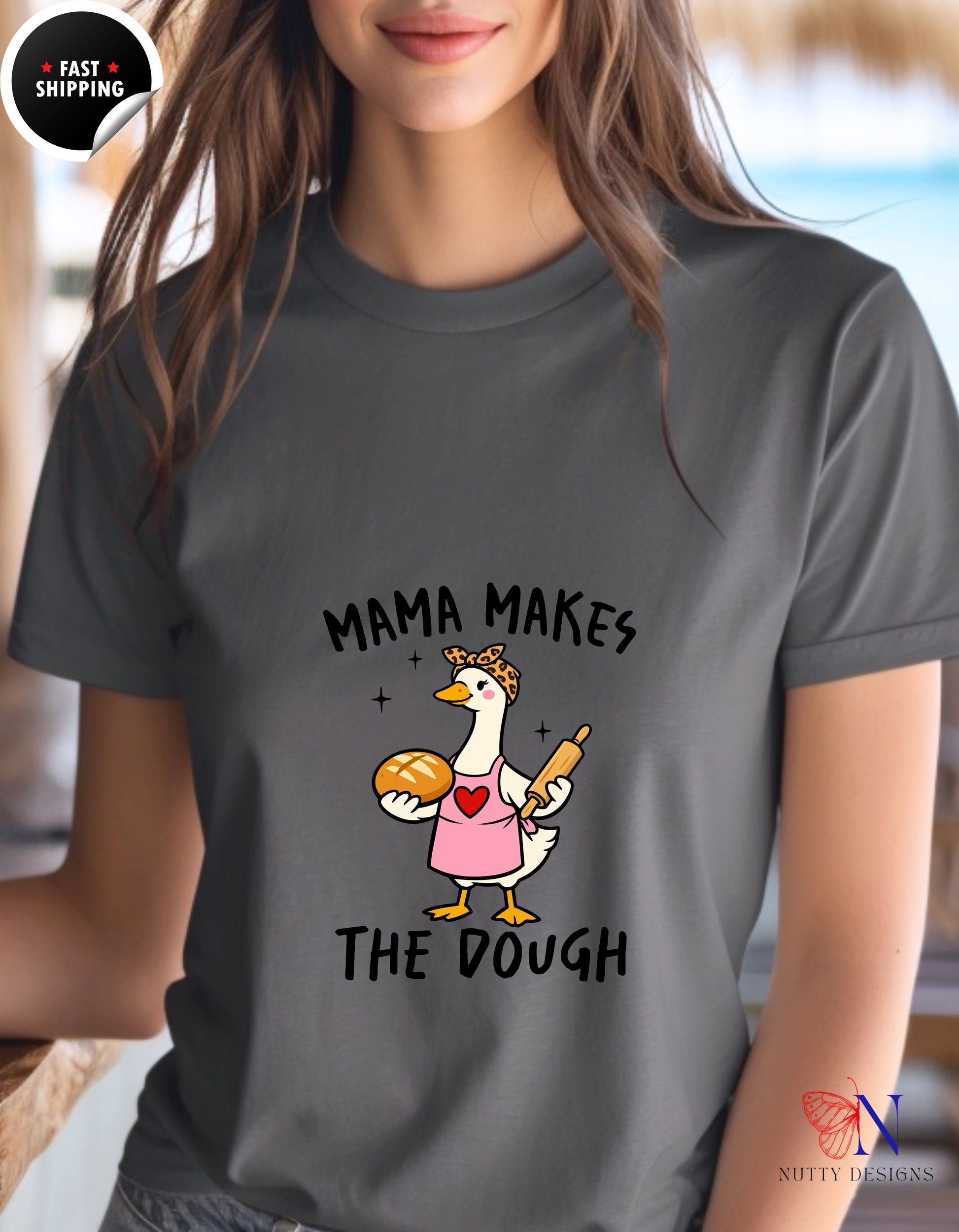 Mama Makes The Dough Funny Mom Goose t-shirt lifestyle mockup - Mother's Day gift