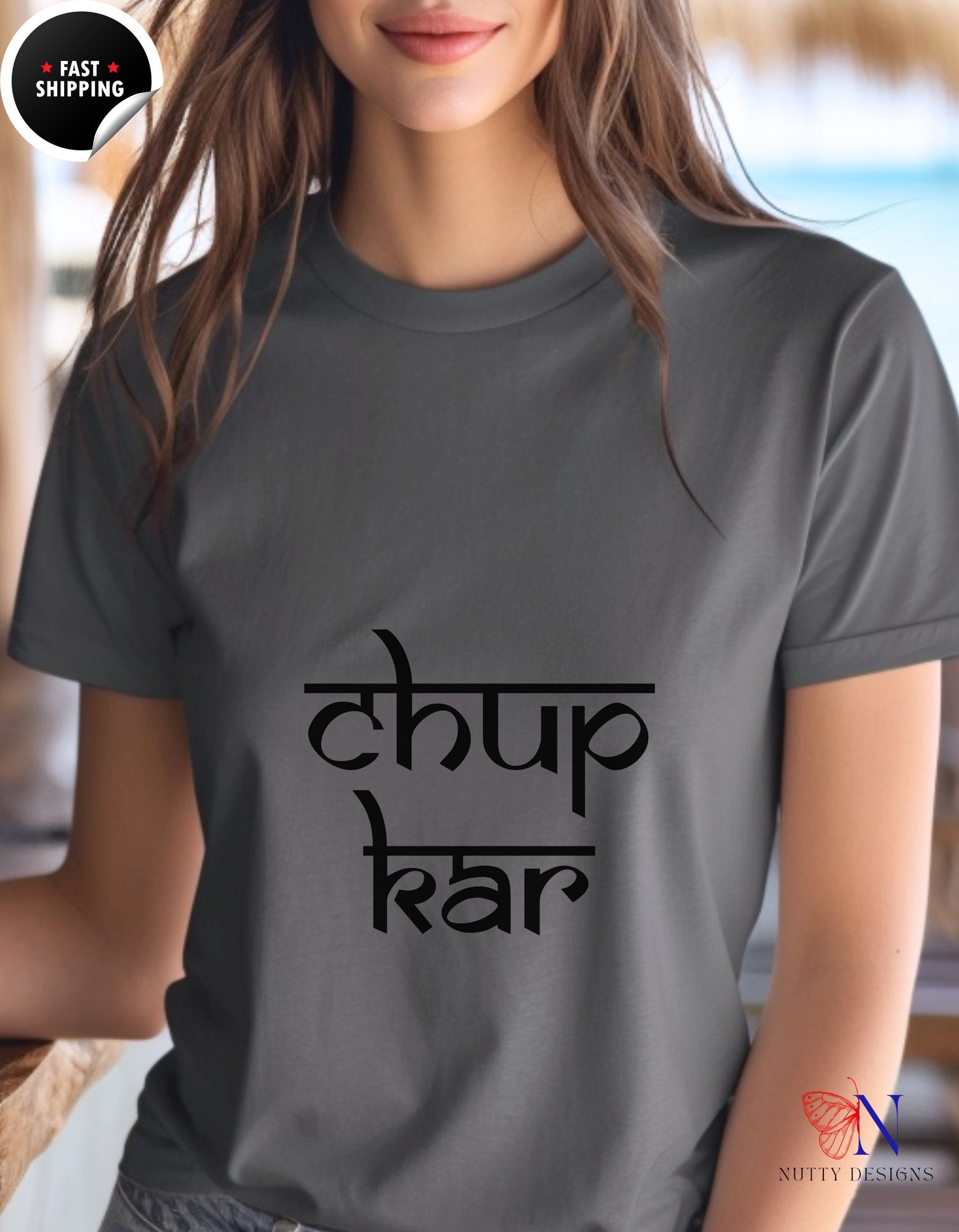 Chup Kar Desi Funny Tshirt | T-Shirt - Tees_Dark Grey W