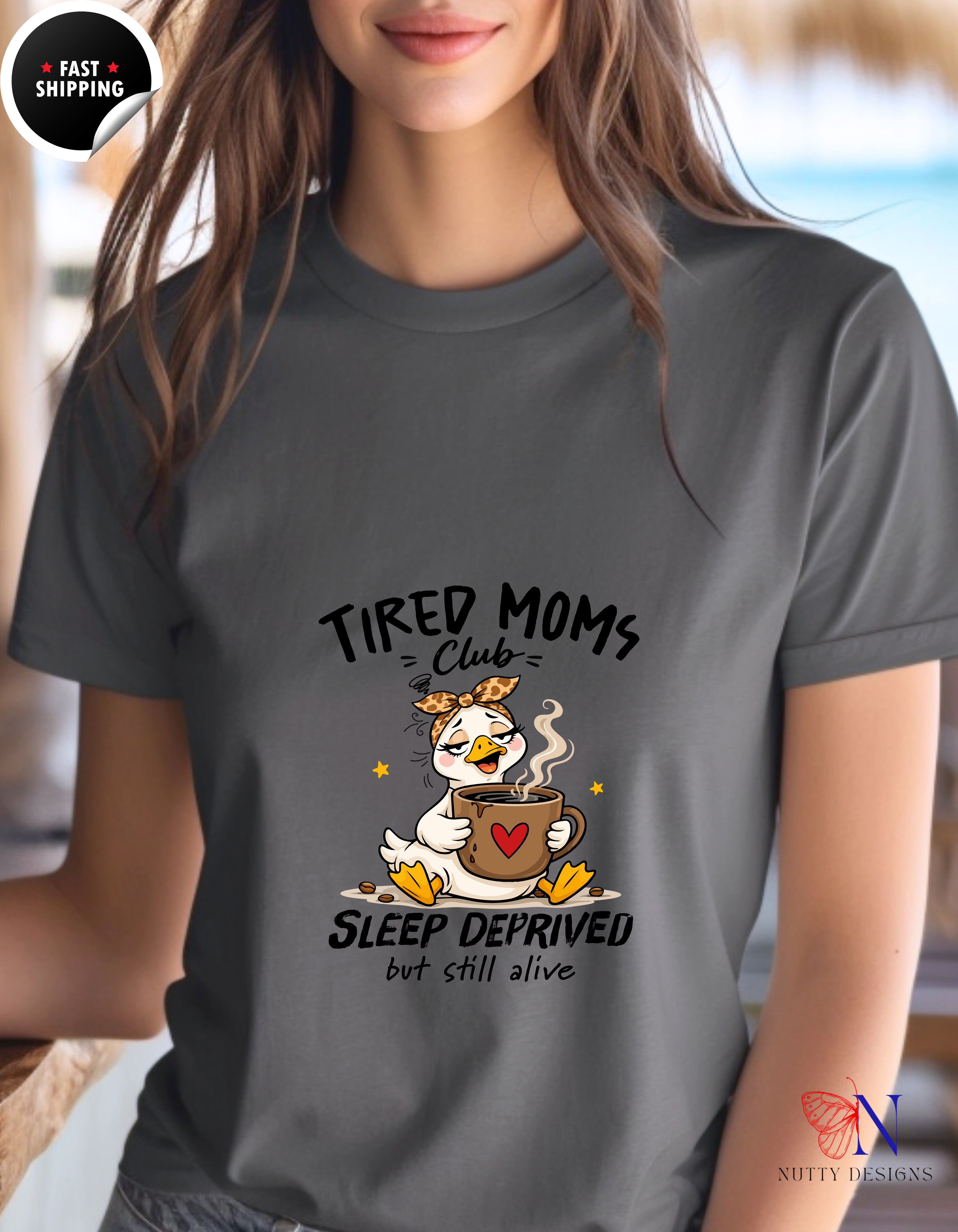 Tired Moms Club Sleep Deprived But Still Alive t-shirt lifestyle mockup - Mother's Day gift