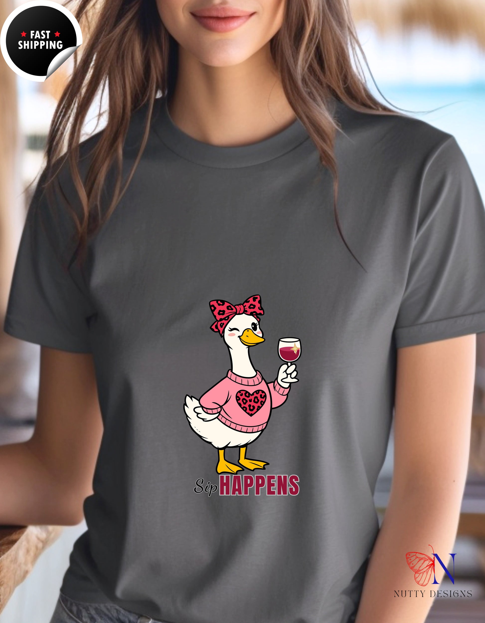 Sip Happens Mama Goose Wine t-shirt lifestyle mockup - Mother's Day gift