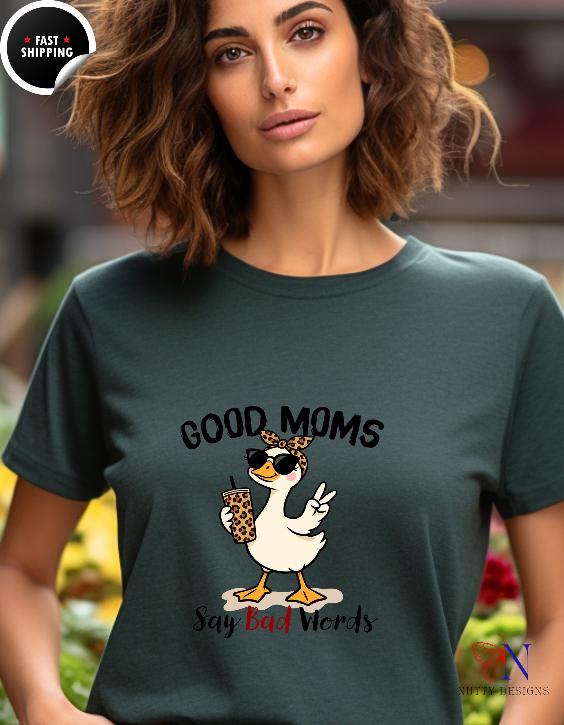 Good Moms Say Bad Words Funny Mom Goose t-shirt lifestyle mockup - Mother's Day gift